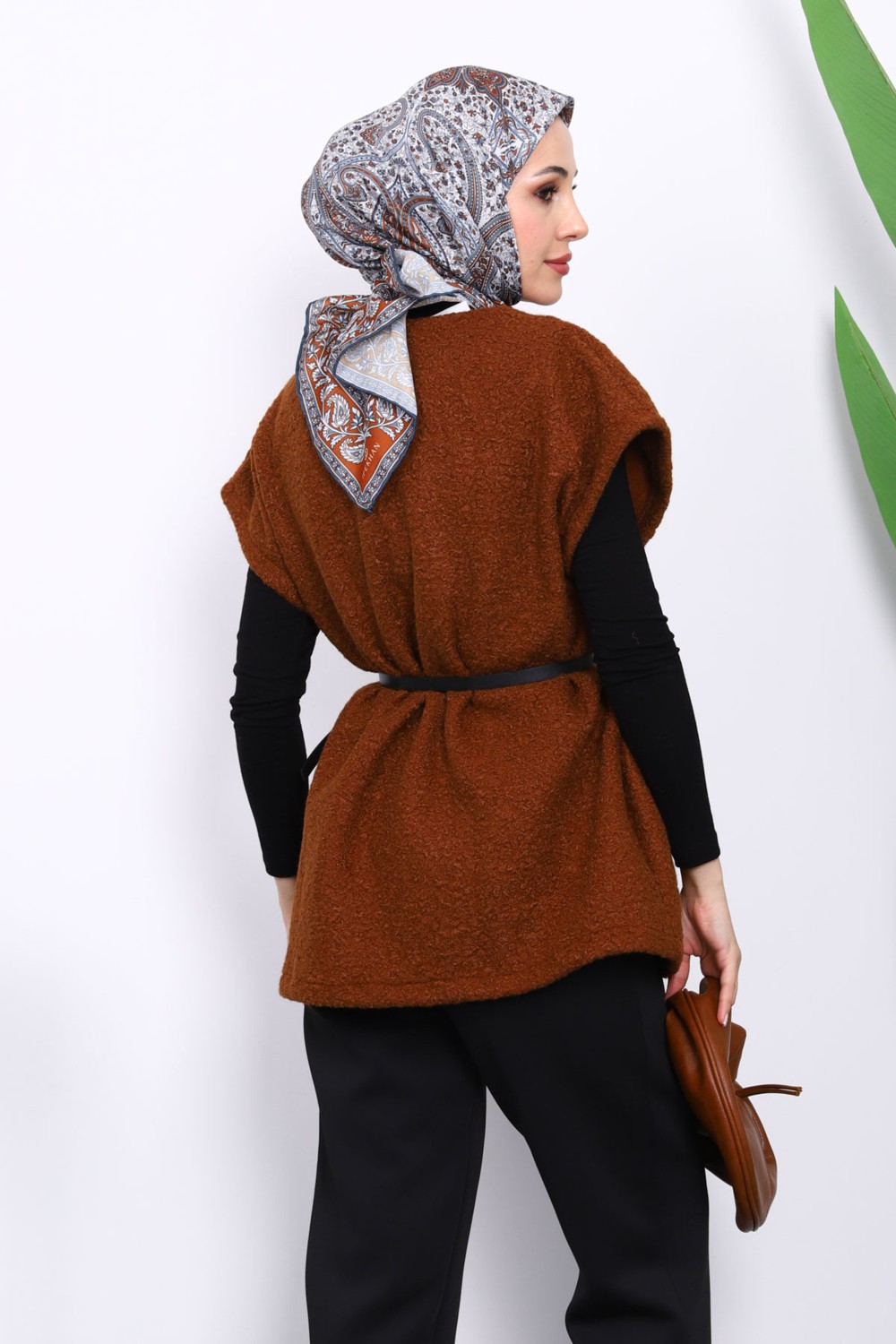 İmaj Butik Kırmızı Bel Kemerli Buklet Yelek görsel 4