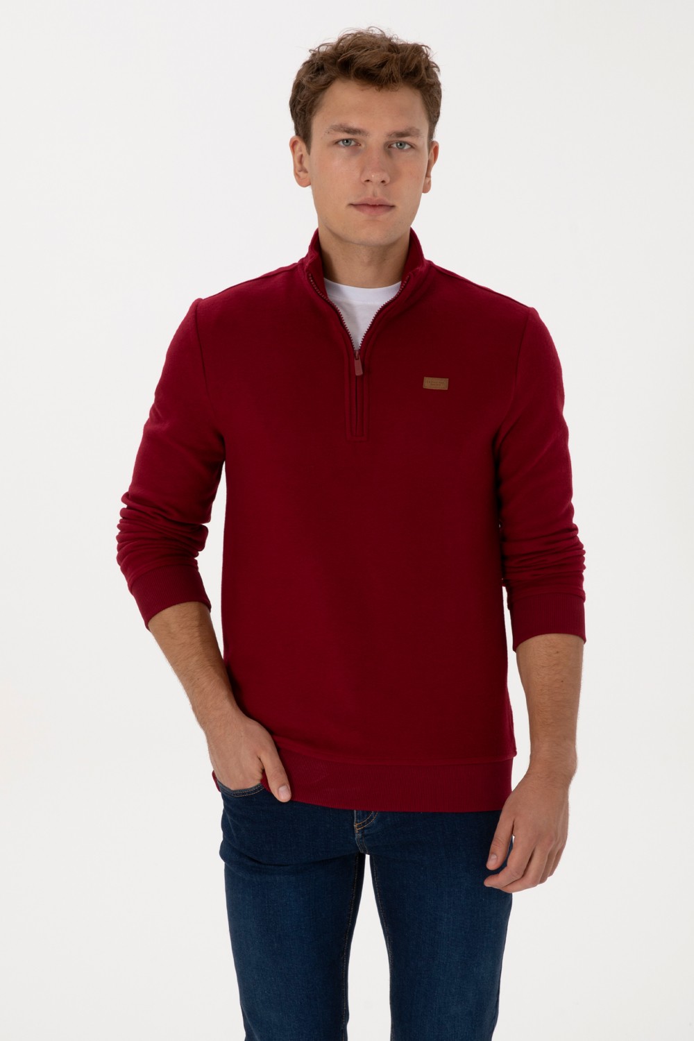 U.S. Polo Assn. Erkek Regular Fit Yarım Fermuarlı Şardonlu Polo Yaka Siyah Basic Sweatshirt 50313802-VR046