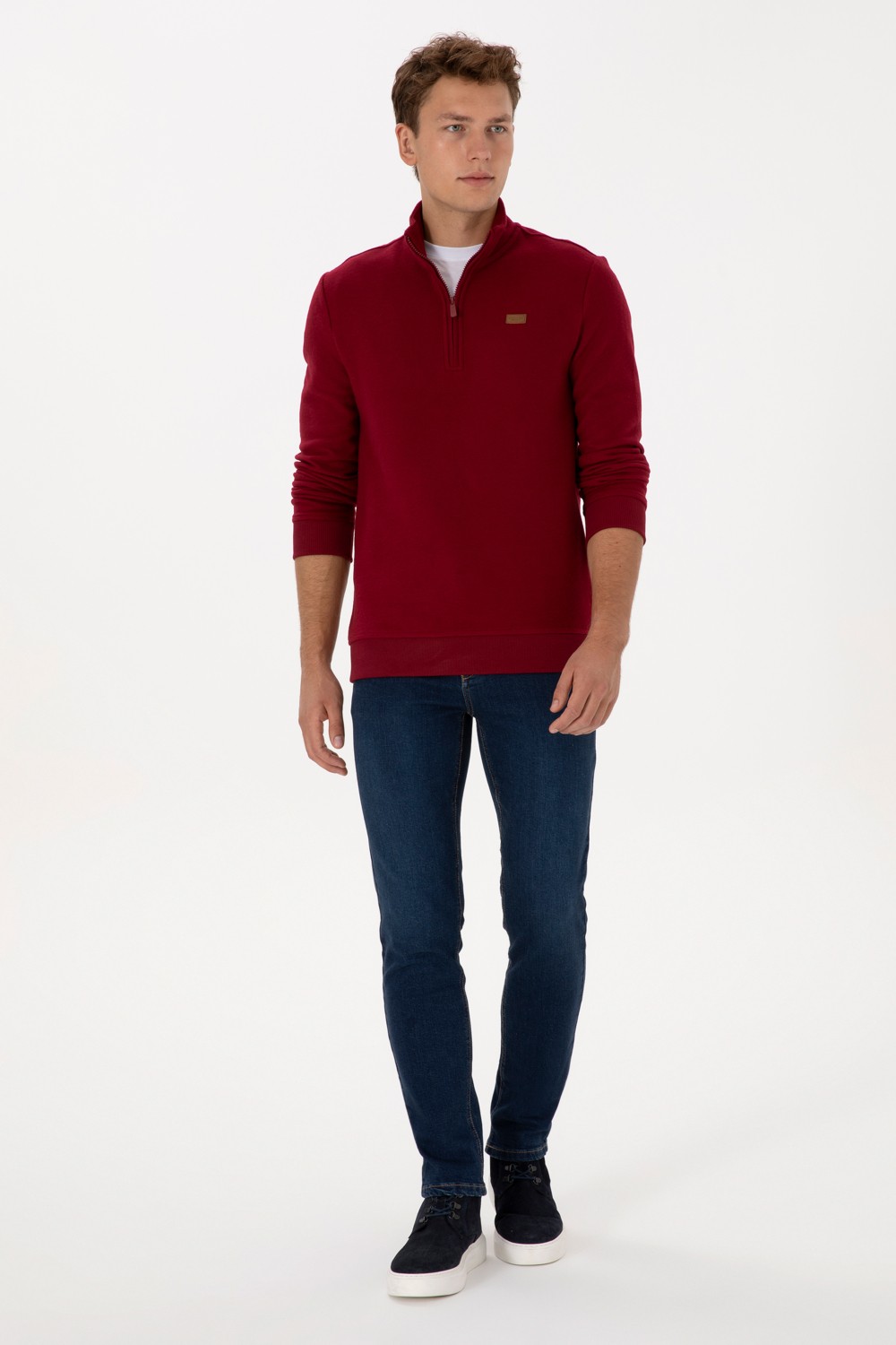 U.S. Polo Assn. Erkek Regular Fit Yarım Fermuarlı Şardonlu Polo Yaka Siyah Basic Sweatshirt 50313802-VR046 görsel 4