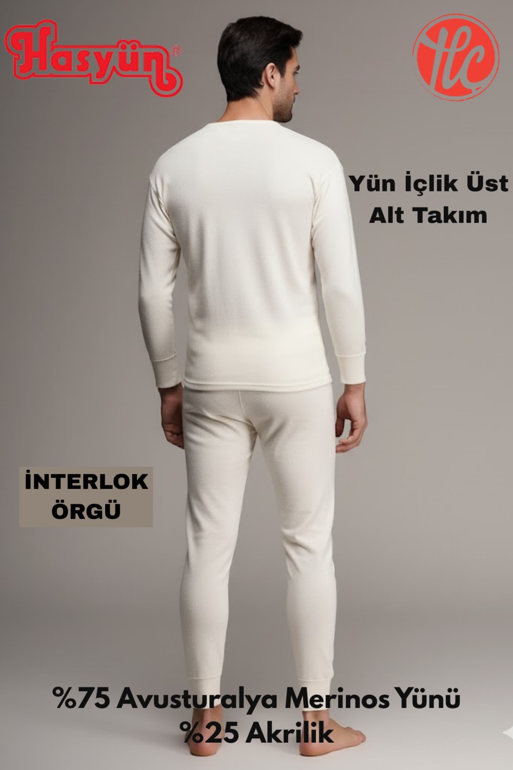 Hasyün Erkek Uzun Kol Ter Emici Kaşındırmaz %75 Yün Içlik Takım Bisiklet Yaka Normal Bel görsel 4