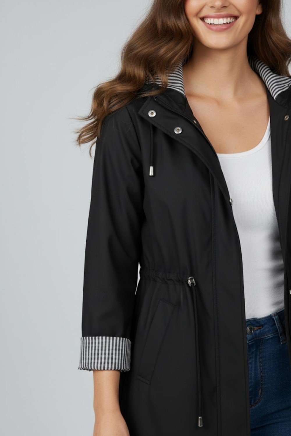 Manga Moda Kapüşonlu Trenç M4452 Siyah görsel 2