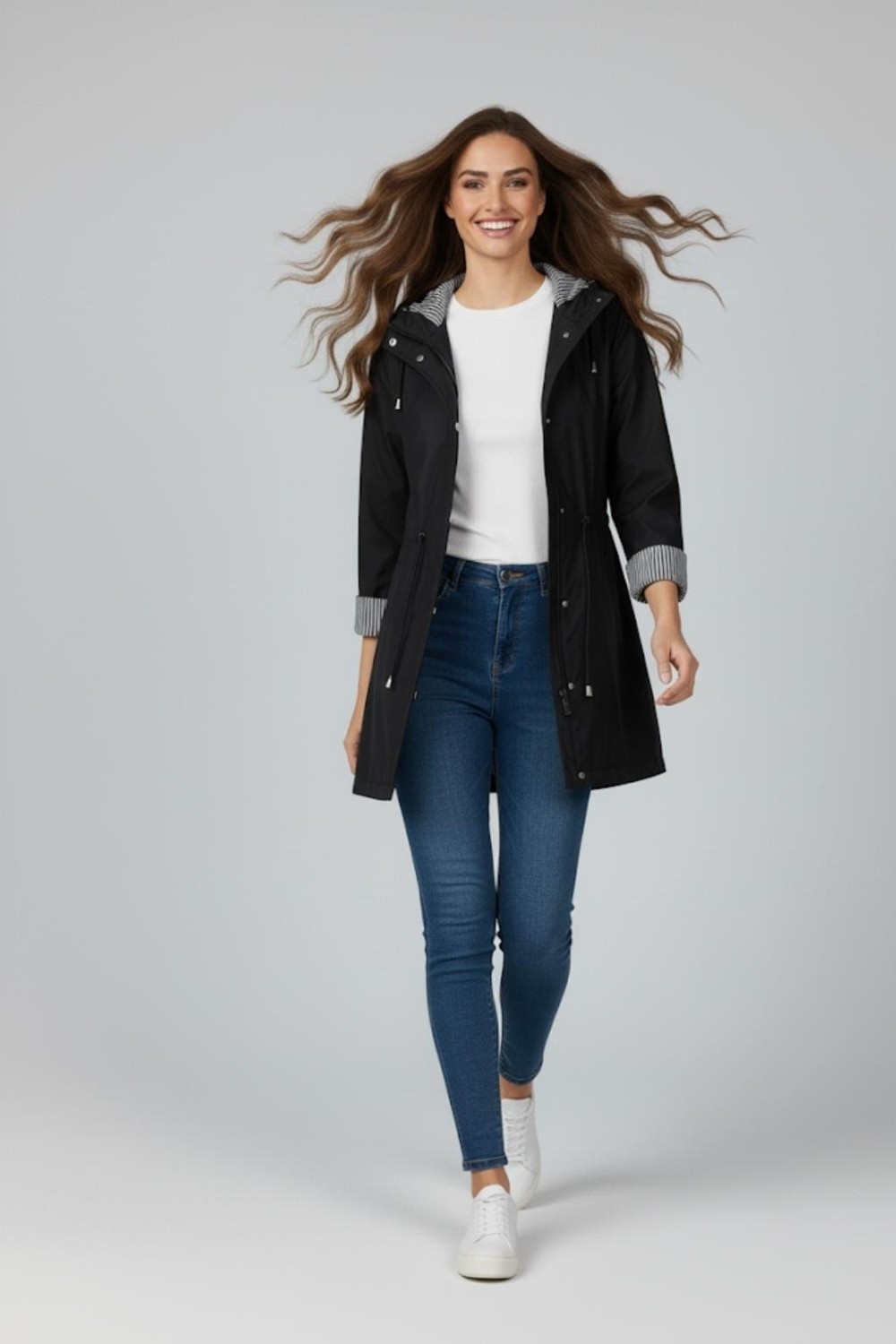 Manga Moda Kapüşonlu Trenç M4452 Siyah görsel 3