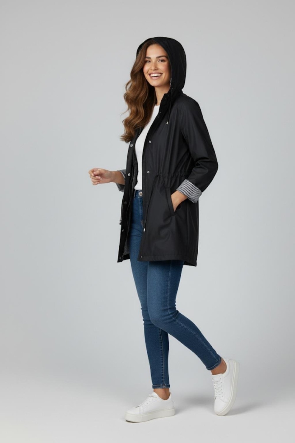Manga Moda Kapüşonlu Trenç M4452 Siyah görsel 4