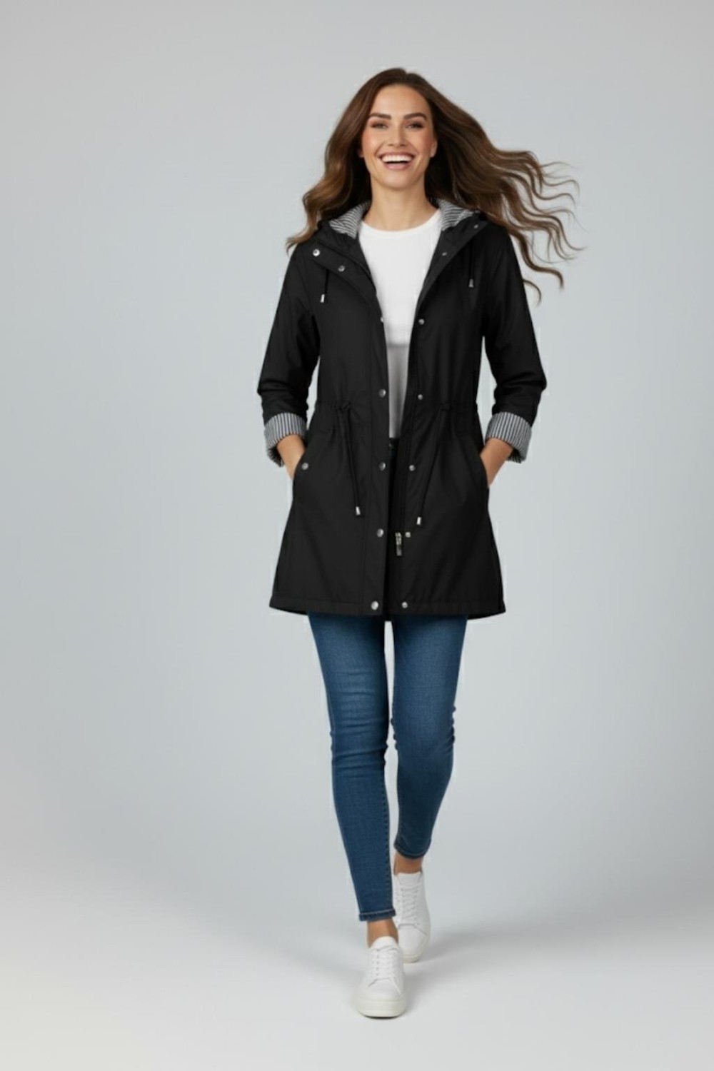 Manga Moda Kapüşonlu Trenç M4452 Siyah görsel 5