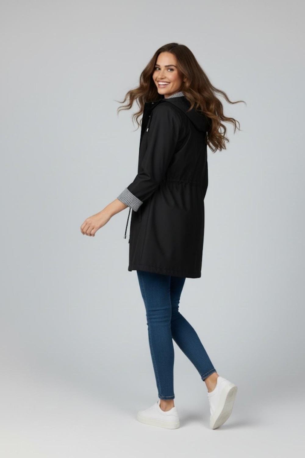 Manga Moda Kapüşonlu Trenç M4452 Siyah görsel 6