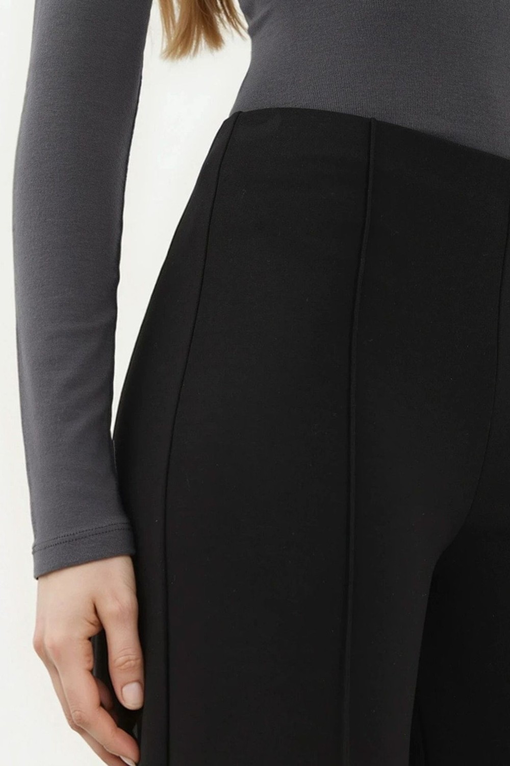 Hiccup Kadınlar Modal Touch Nervür Detaylı Geniş Paça Pantolon Siyah görsel 3