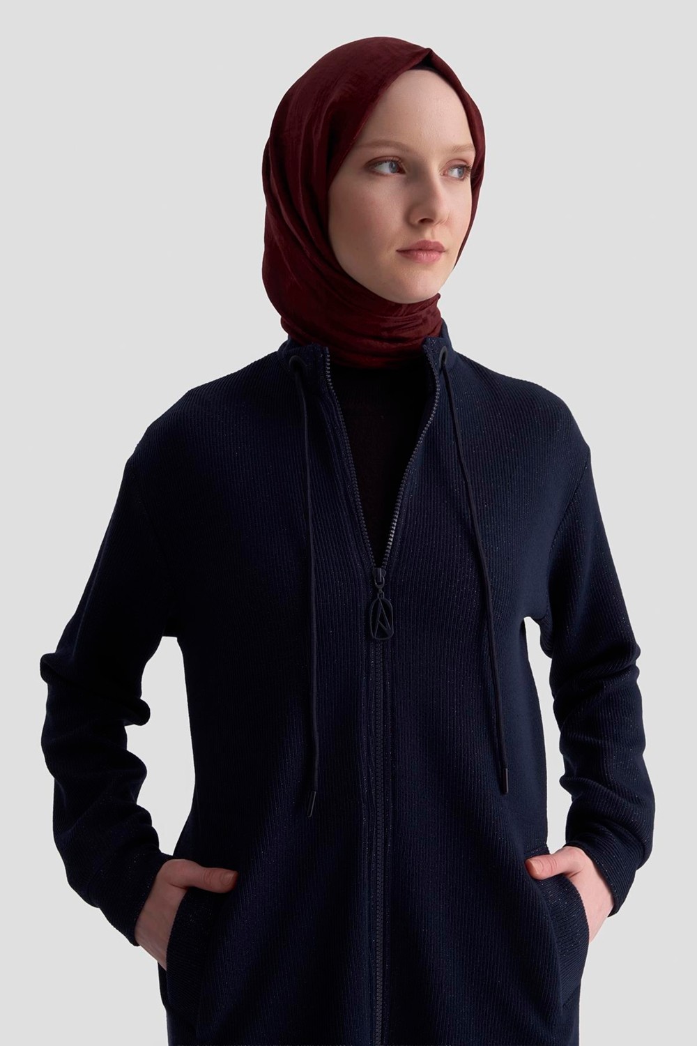 Armine Trend Kuşgözü Detaylı Fitilli Simli Cepli Ceket Lacivert 25KT555 görsel 2