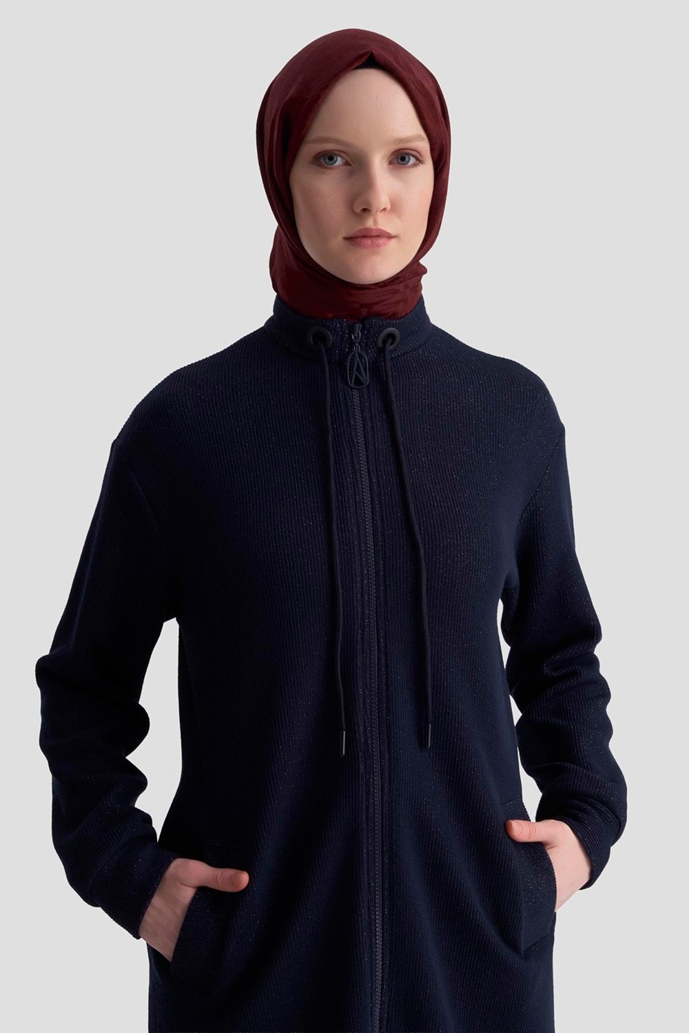 Armine Trend Kuşgözü Detaylı Fitilli Simli Cepli Ceket Lacivert 25KT555 görsel 3