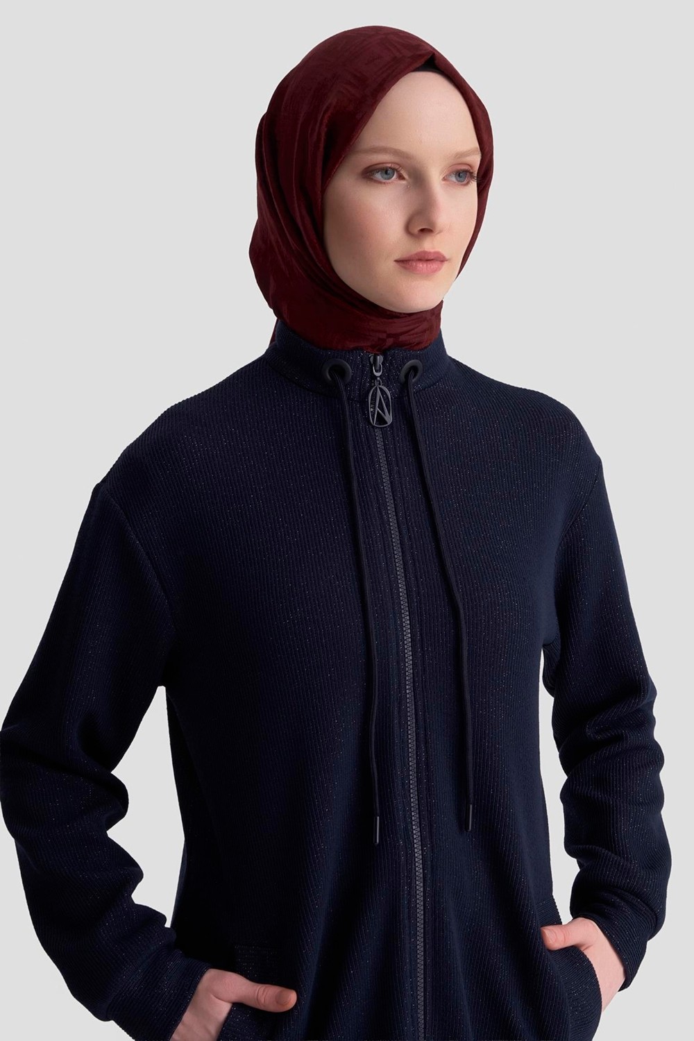 Armine Trend Kuşgözü Detaylı Fitilli Simli Cepli Ceket Lacivert 25KT555 görsel 4