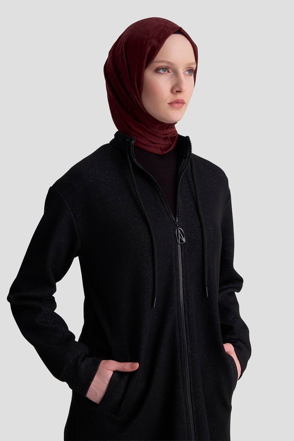 Armine Trend Kuşgözü Detaylı Fitilli Simli Cepli Ceket Siyah 25KT555 görsel 3