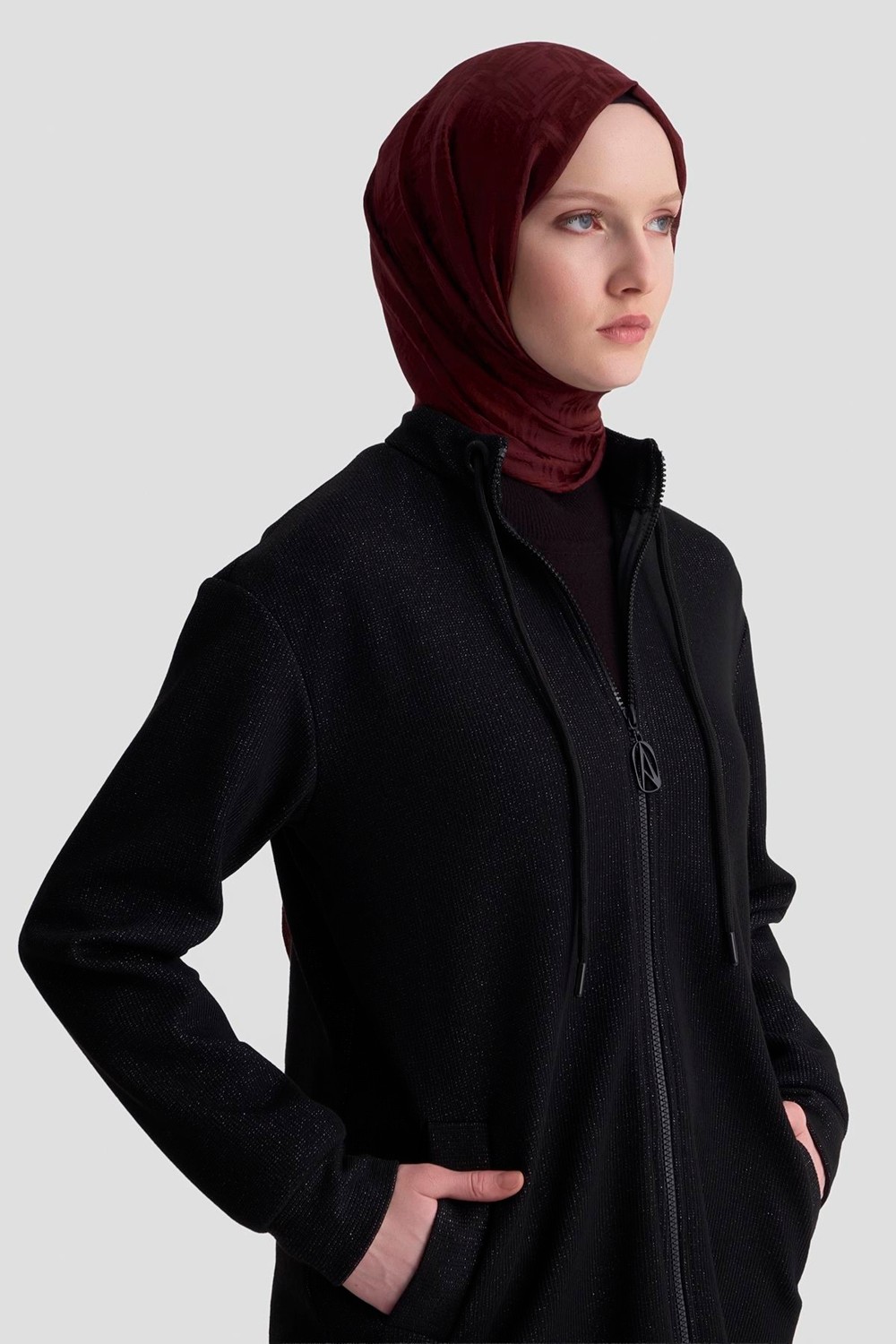Armine Trend Kuşgözü Detaylı Fitilli Simli Cepli Ceket Siyah 25KT555 görsel 4