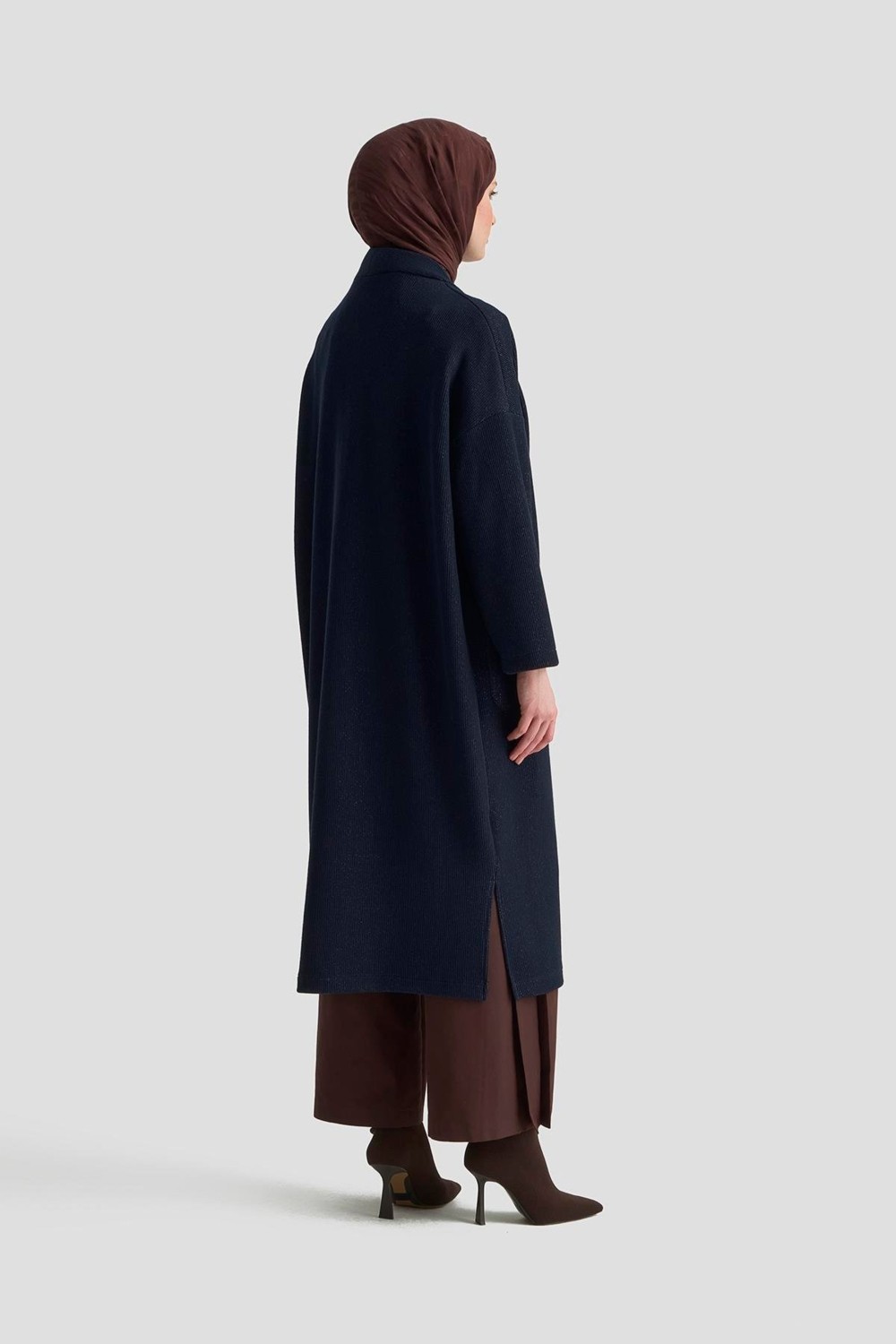 Armine Trend Süs Fermuar Detaylı Simli Fitilli Hırka 115 Cm Boy Lacivert 25KT532 görsel 5