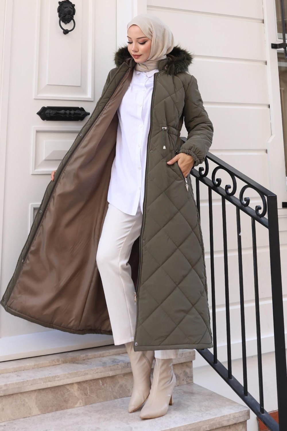 Moda Mihram Fermuarlı Kapşonlu Kapitone Mont Kadın Lacivert 19277 Uzun Kol Klasik Stil Özellikli görsel 3