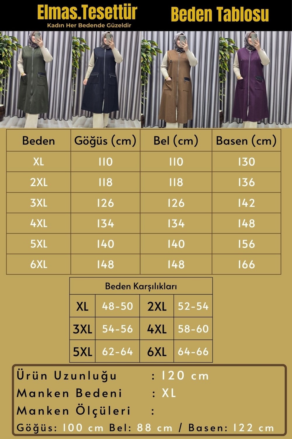 Elmas Tesettür Kadın Tesettür Giyim Büyük Beden Ottoman Yelek görsel 8