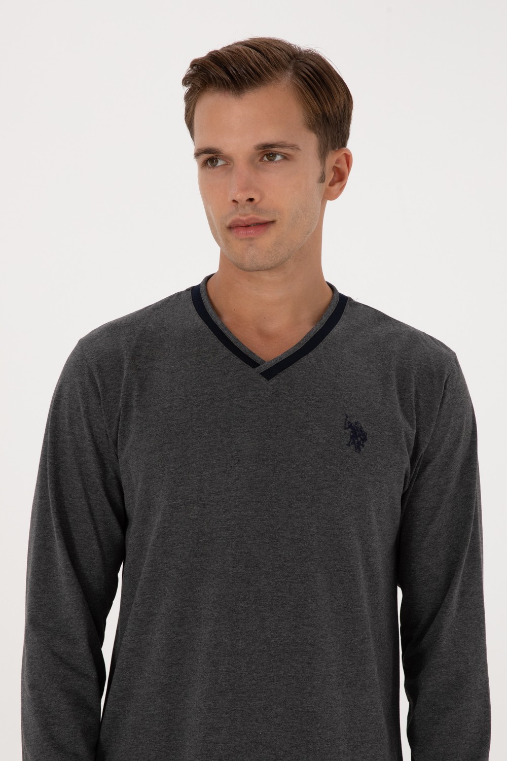 U.S. Polo Assn. Erkek Antrasit Melanj Pijama Takımı 50318616-VR081 görsel 2