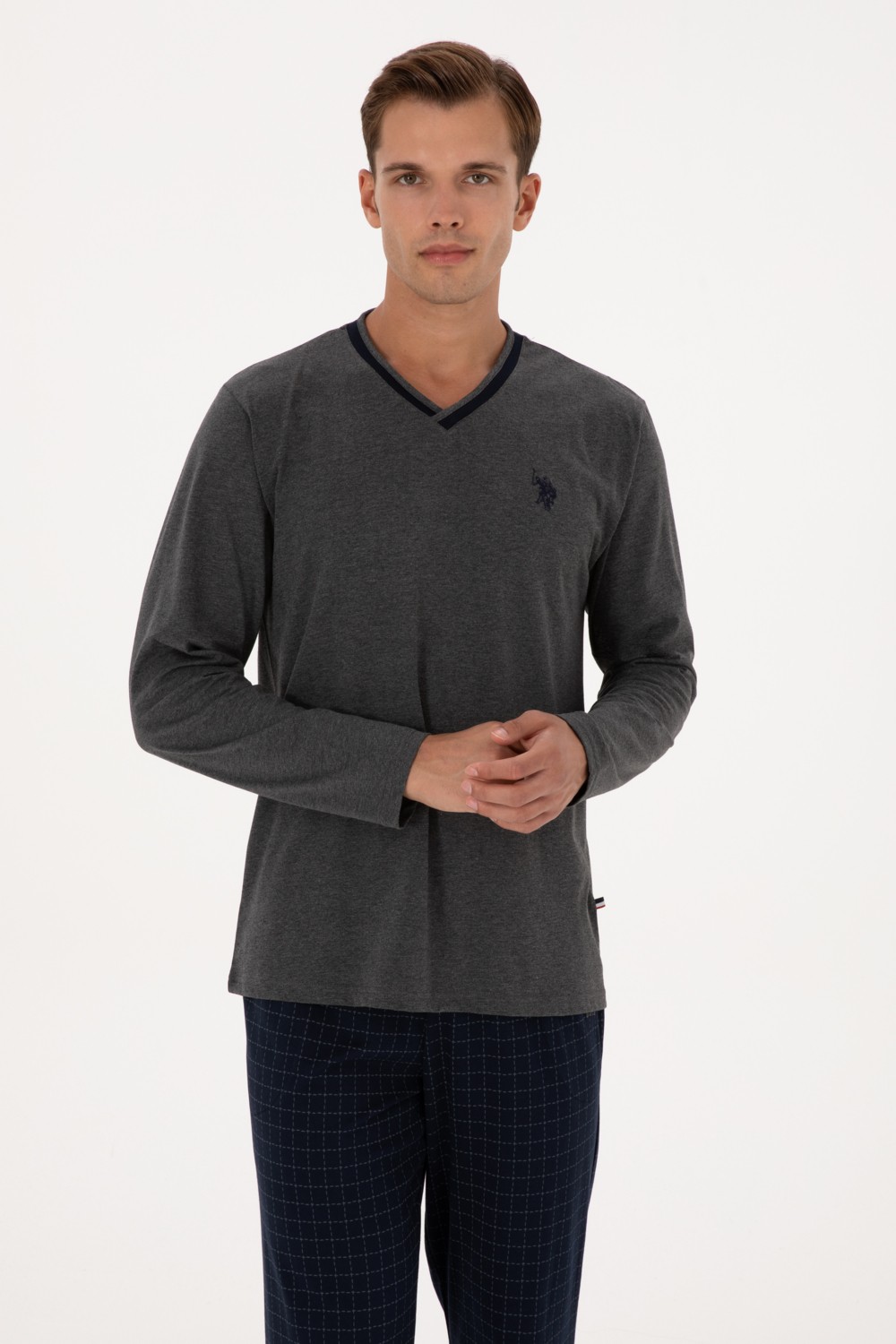 U.S. Polo Assn. Erkek Antrasit Melanj Pijama Takımı 50318616-VR081 görsel 3