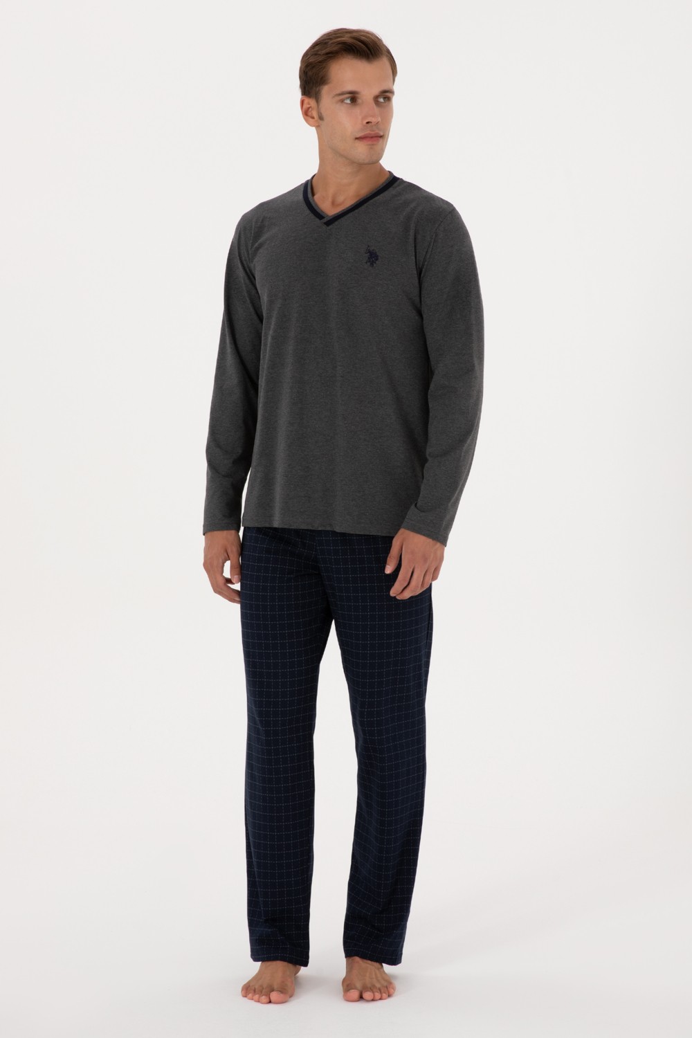 U.S. Polo Assn. Erkek Antrasit Melanj Pijama Takımı 50318616-VR081 görsel 4