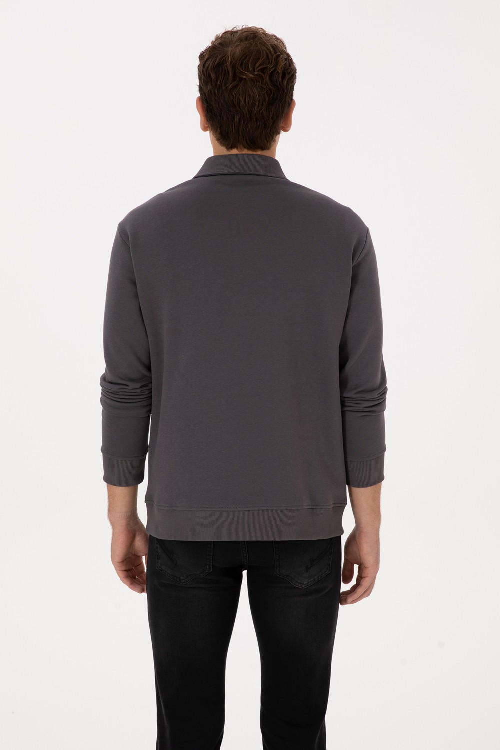 U.S. Polo Assn. Erkek Regular Fit Yarım Fermuarlı Şardonlu Siyah Basic Sweatshirt 50313783-VR046 görsel 5