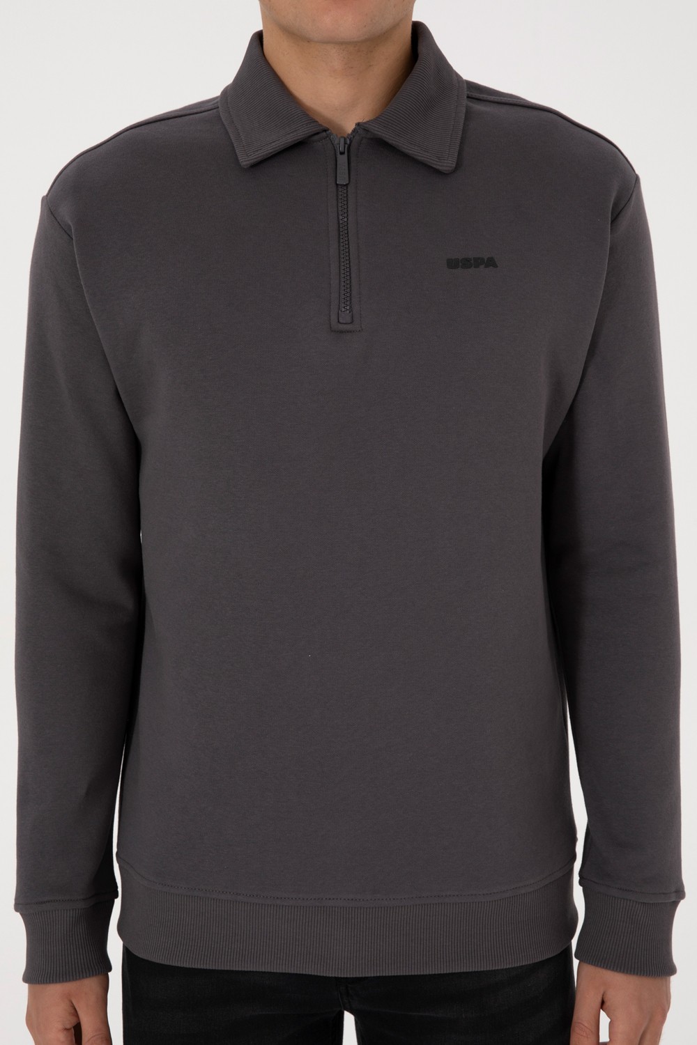 U.S. Polo Assn. Erkek Regular Fit Yarım Fermuarlı Şardonlu Siyah Basic Sweatshirt 50313783-VR046 görsel 6
