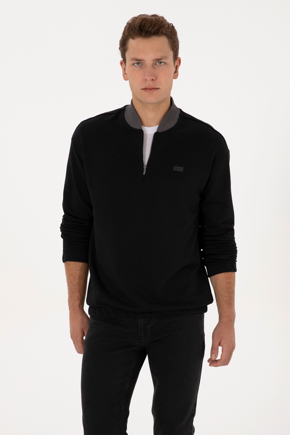 U.S. Polo Assn. Erkek Comfort Fit Yarım Fermuarlı Siyah Sweatshirt 50309019-VR046 görsel 3