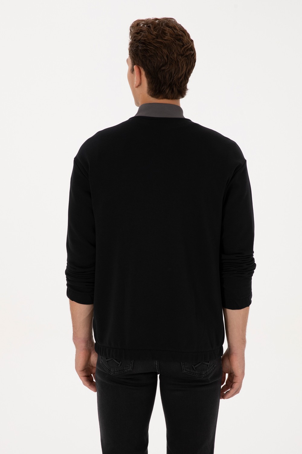 U.S. Polo Assn. Erkek Comfort Fit Yarım Fermuarlı Siyah Sweatshirt 50309019-VR046 görsel 5