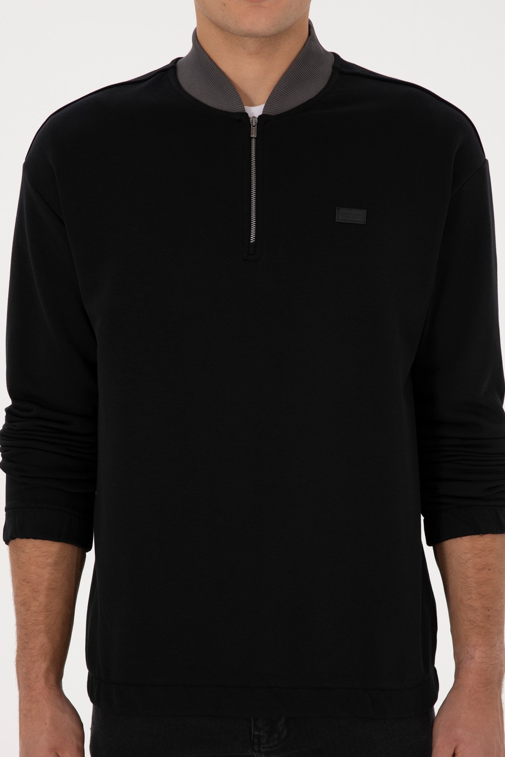 U.S. Polo Assn. Erkek Comfort Fit Yarım Fermuarlı Siyah Sweatshirt 50309019-VR046 görsel 6