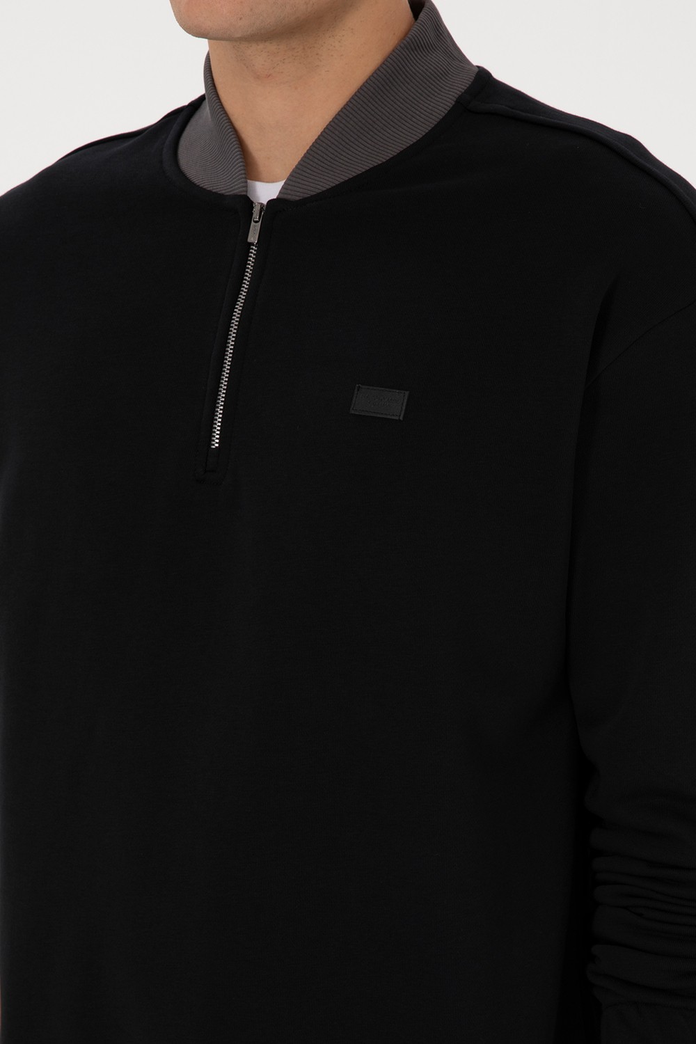 U.S. Polo Assn. Erkek Comfort Fit Yarım Fermuarlı Siyah Sweatshirt 50309019-VR046 görsel 7