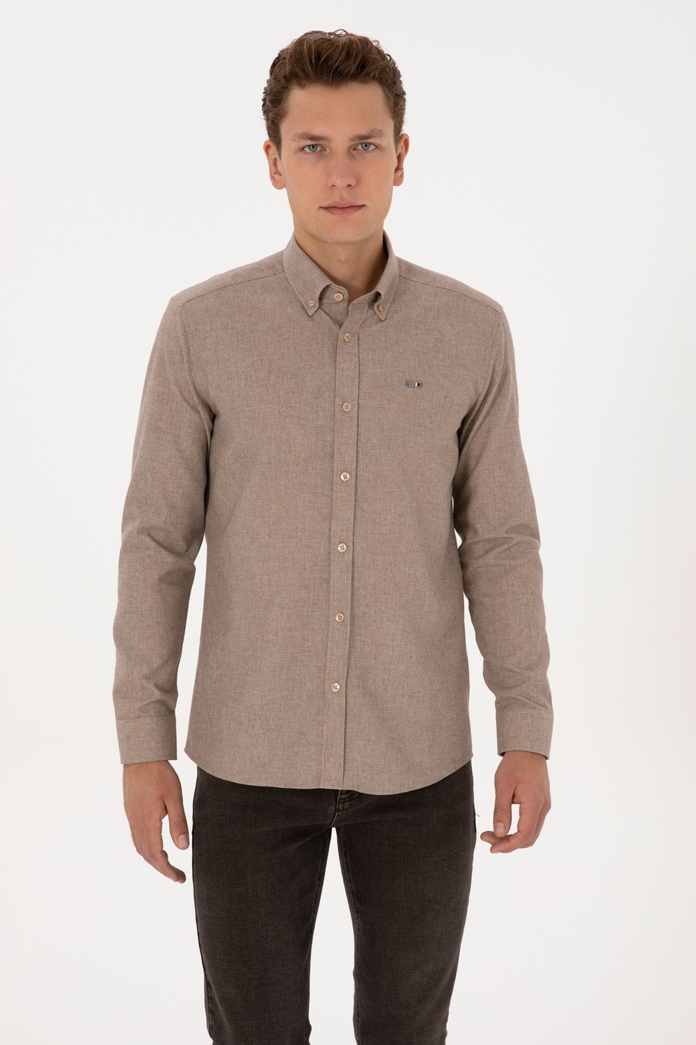 U.S. Polo Assn. Erkek Haki Gömlek Desenli 50315613-VR027