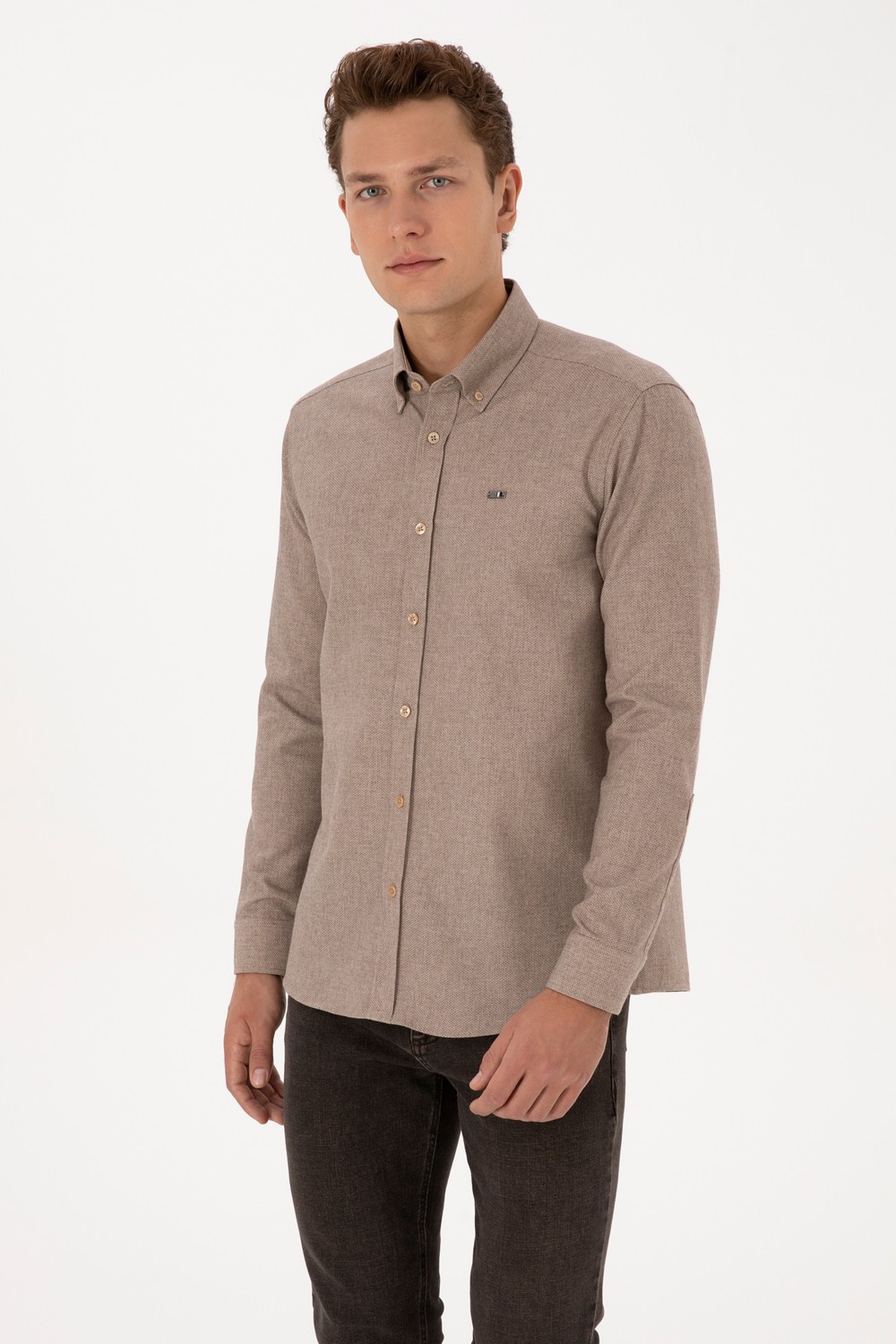 U.S. Polo Assn. Erkek Haki Gömlek Desenli 50315613-VR027 görsel 3