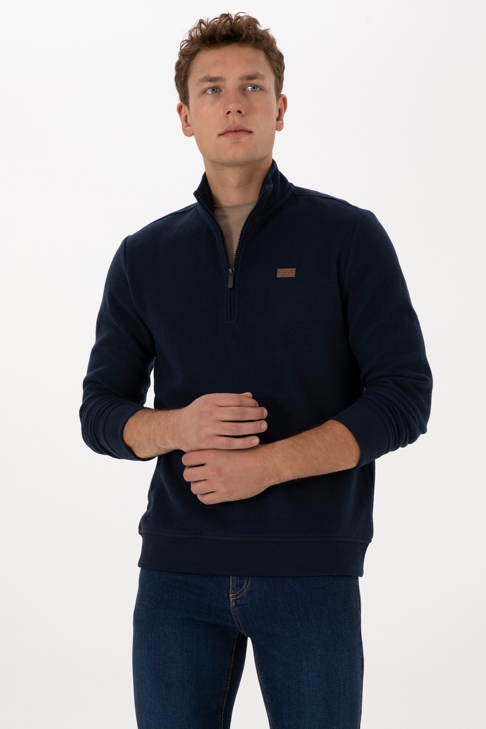 U.S. Polo Assn. Erkek Regular Fit Yarım Fermuarlı Şardonlu Polo Yaka Siyah Basic Sweatshirt 50313802-VR046 görsel 8