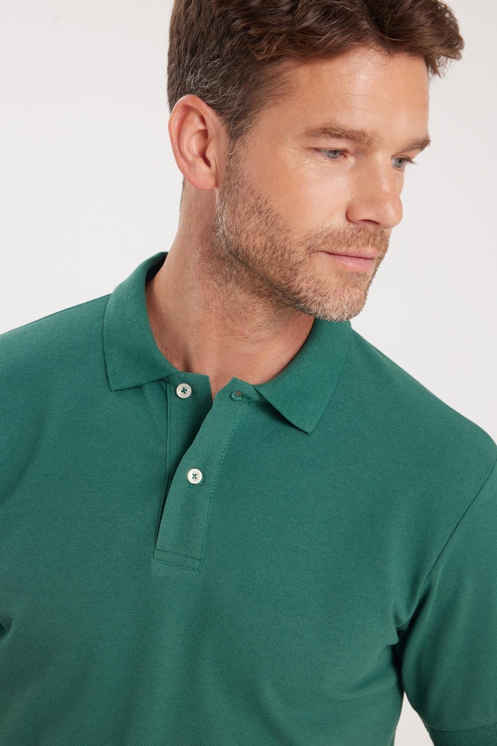 Tudors Erkek Slim Fit Dar Kesim Pamuklu Yumuşak Dokulu Serin Tutan Kumaş Düz Pike Yeşil Polo Yaka Tişört görsel 2