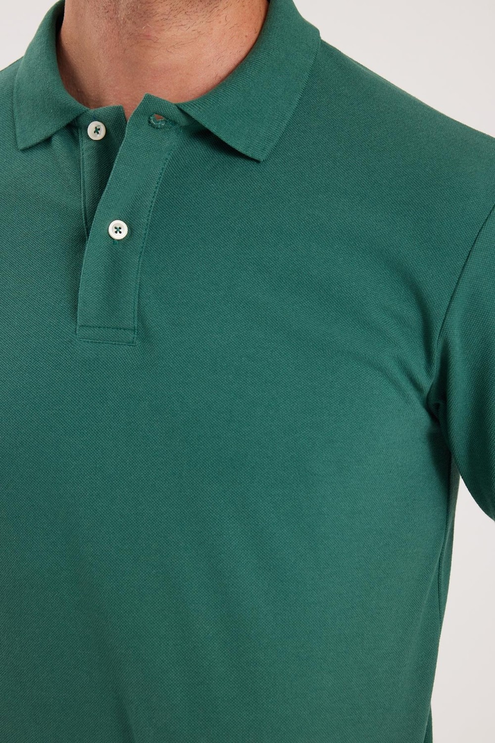 Tudors Erkek Slim Fit Dar Kesim Pamuklu Yumuşak Dokulu Serin Tutan Kumaş Düz Pike Yeşil Polo Yaka Tişört görsel 3