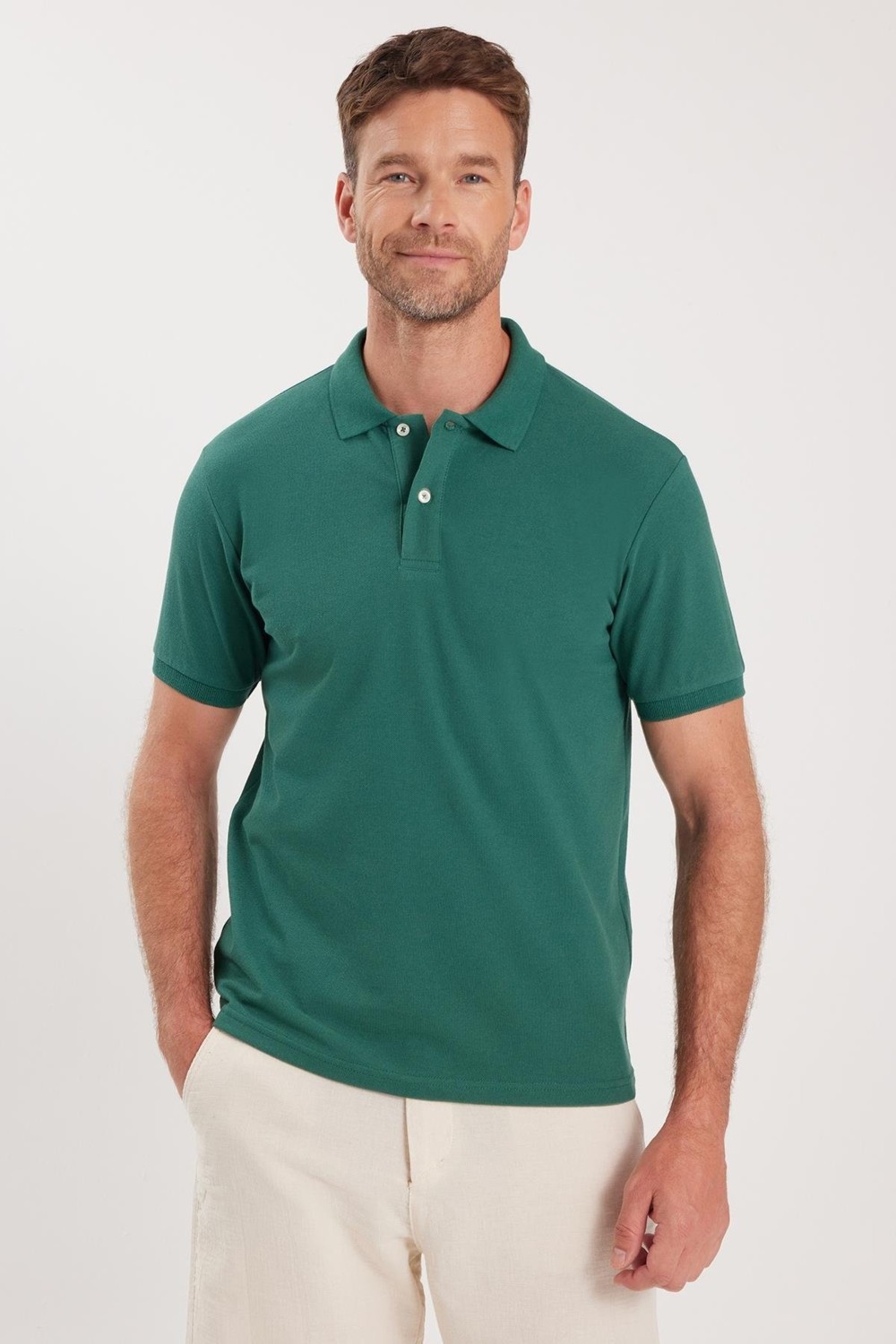 Tudors Erkek Slim Fit Dar Kesim Pamuklu Yumuşak Dokulu Serin Tutan Kumaş Düz Pike Yeşil Polo Yaka Tişört görsel 5