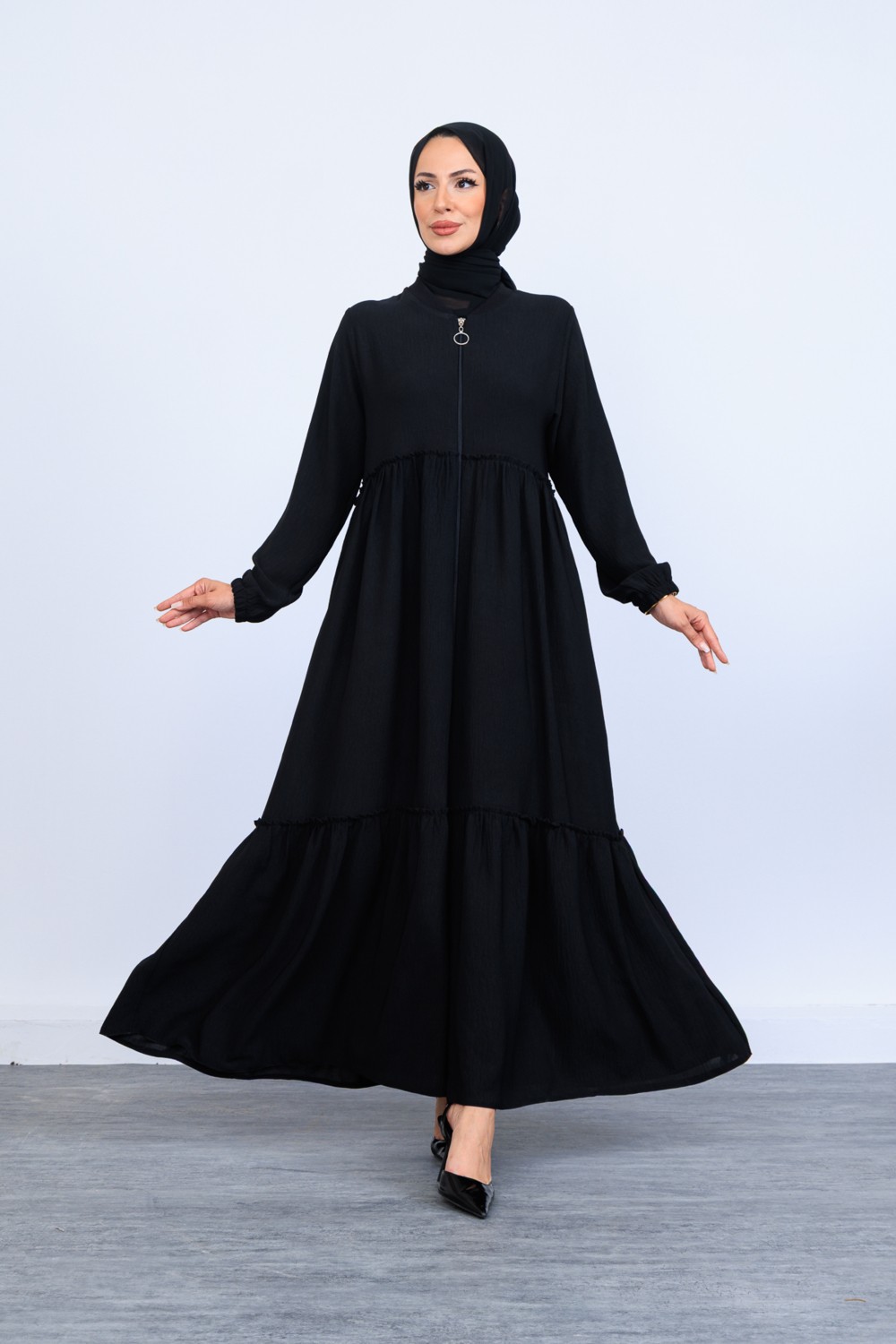 Oktayusta Collection Çift Kat Büzgülü Mevlana Ferace Lacivert