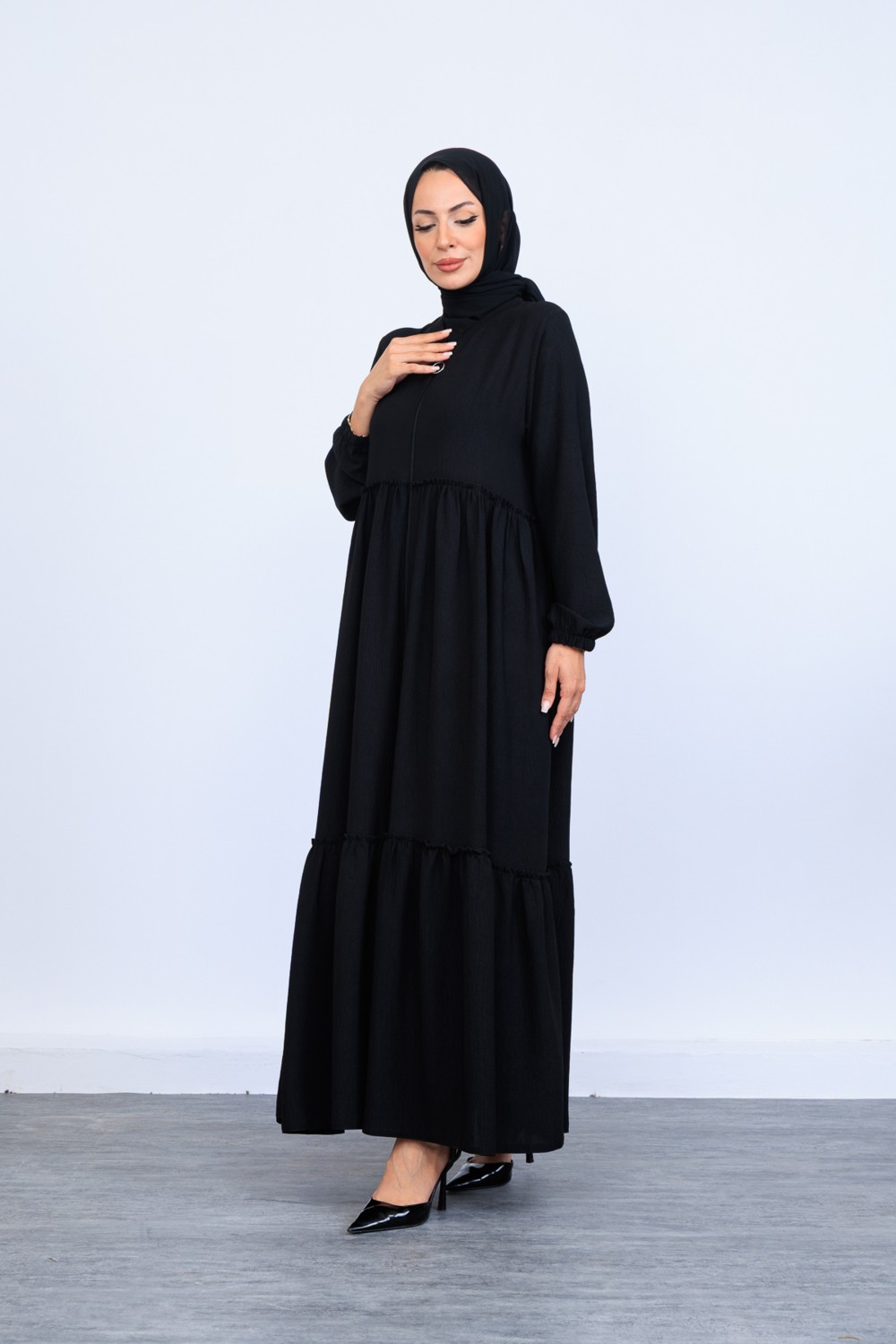 Oktayusta Collection Çift Kat Büzgülü Mevlana Ferace Lacivert görsel 2