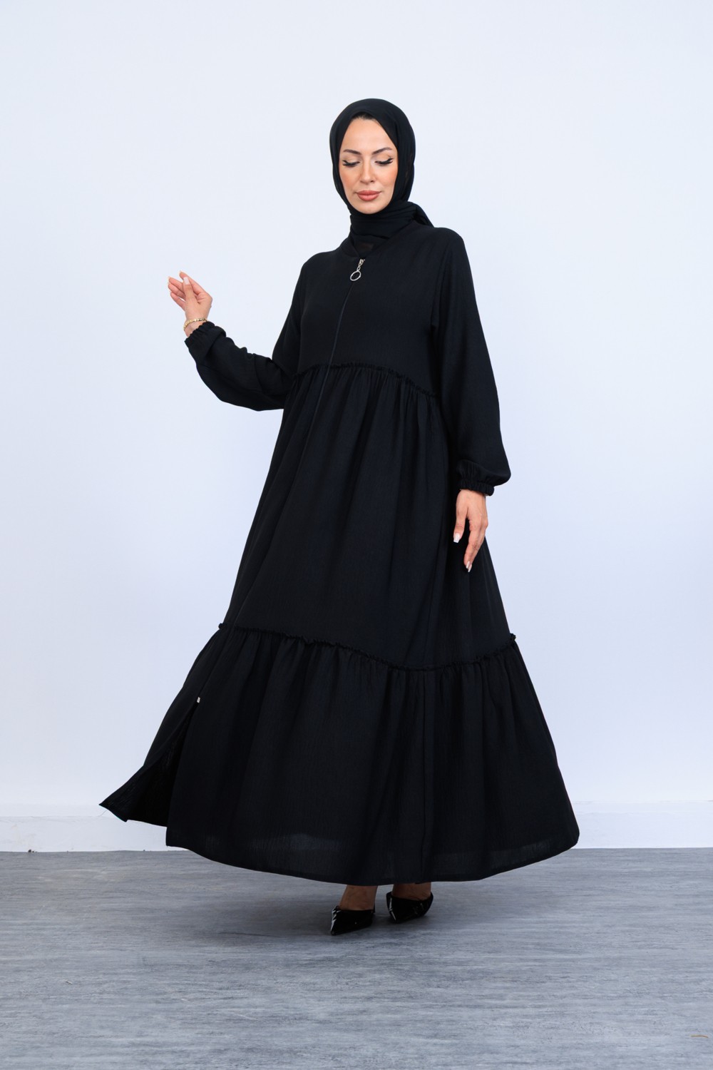 Oktayusta Collection Çift Kat Büzgülü Mevlana Ferace Lacivert görsel 3