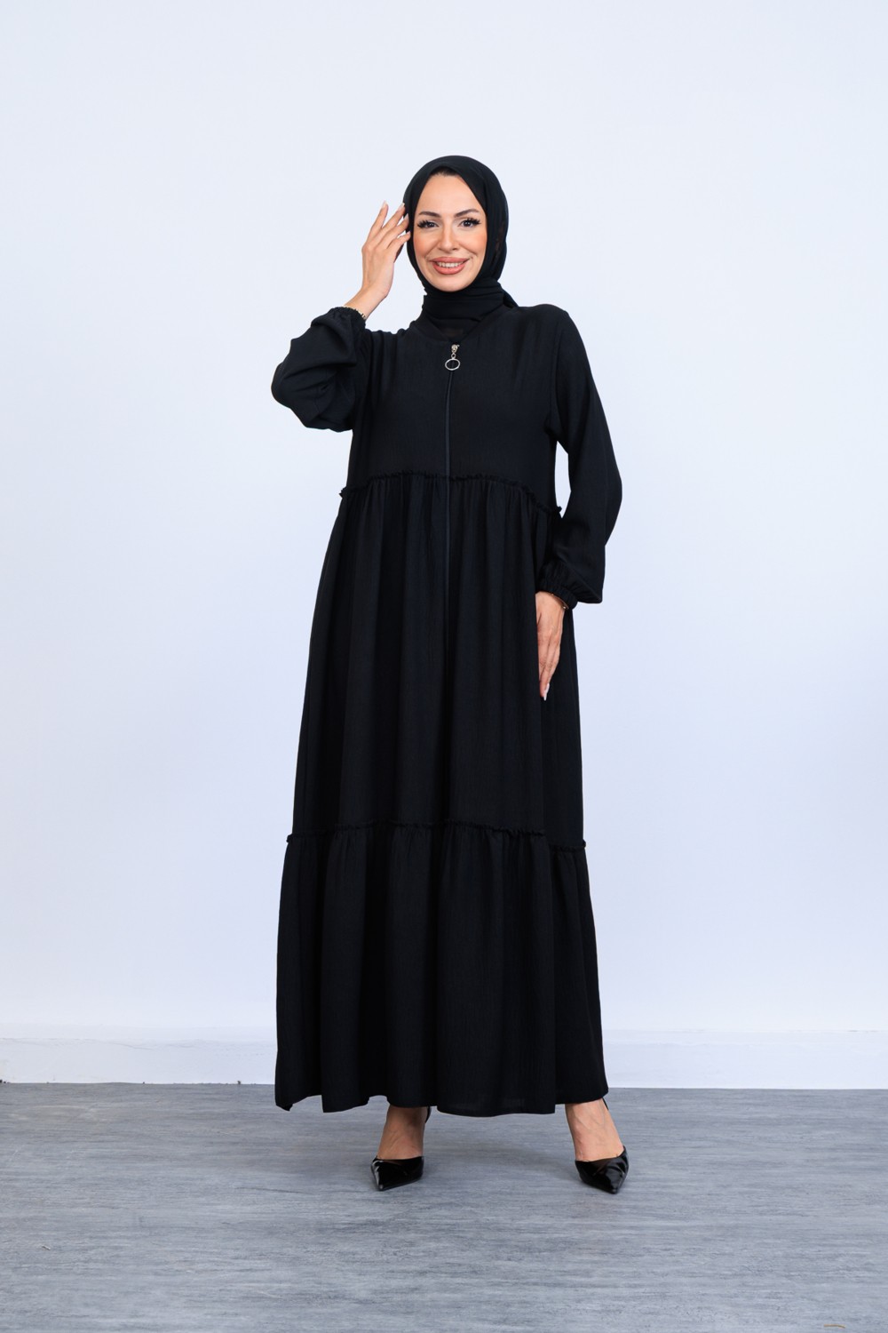Oktayusta Collection Çift Kat Büzgülü Mevlana Ferace Lacivert görsel 5