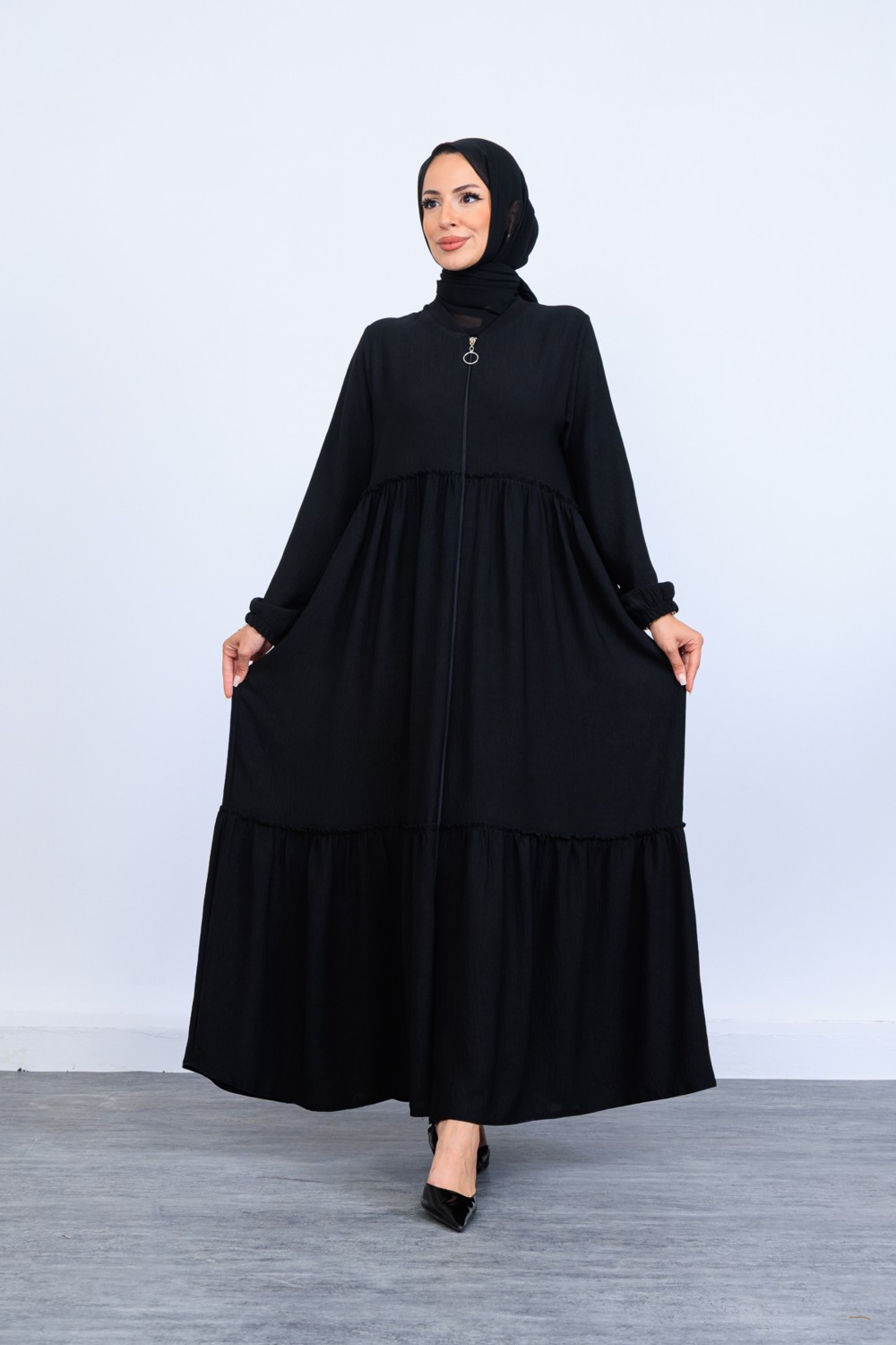 Oktayusta Collection Çift Kat Büzgülü Mevlana Ferace Lacivert görsel 6