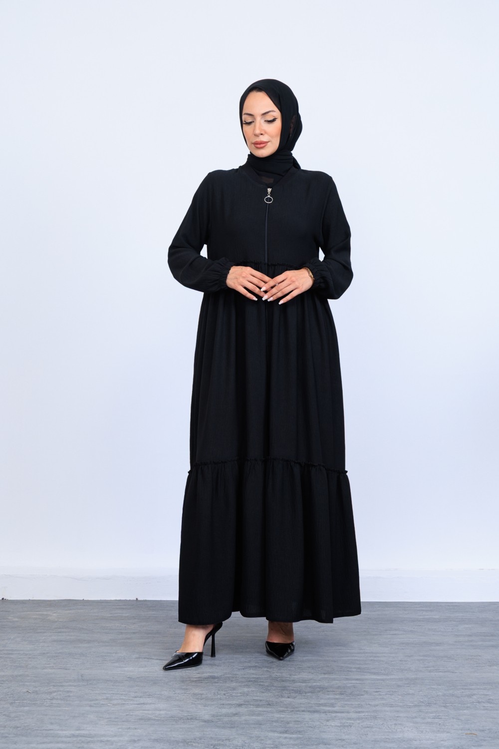 Oktayusta Collection Çift Kat Büzgülü Mevlana Ferace Lacivert görsel 7