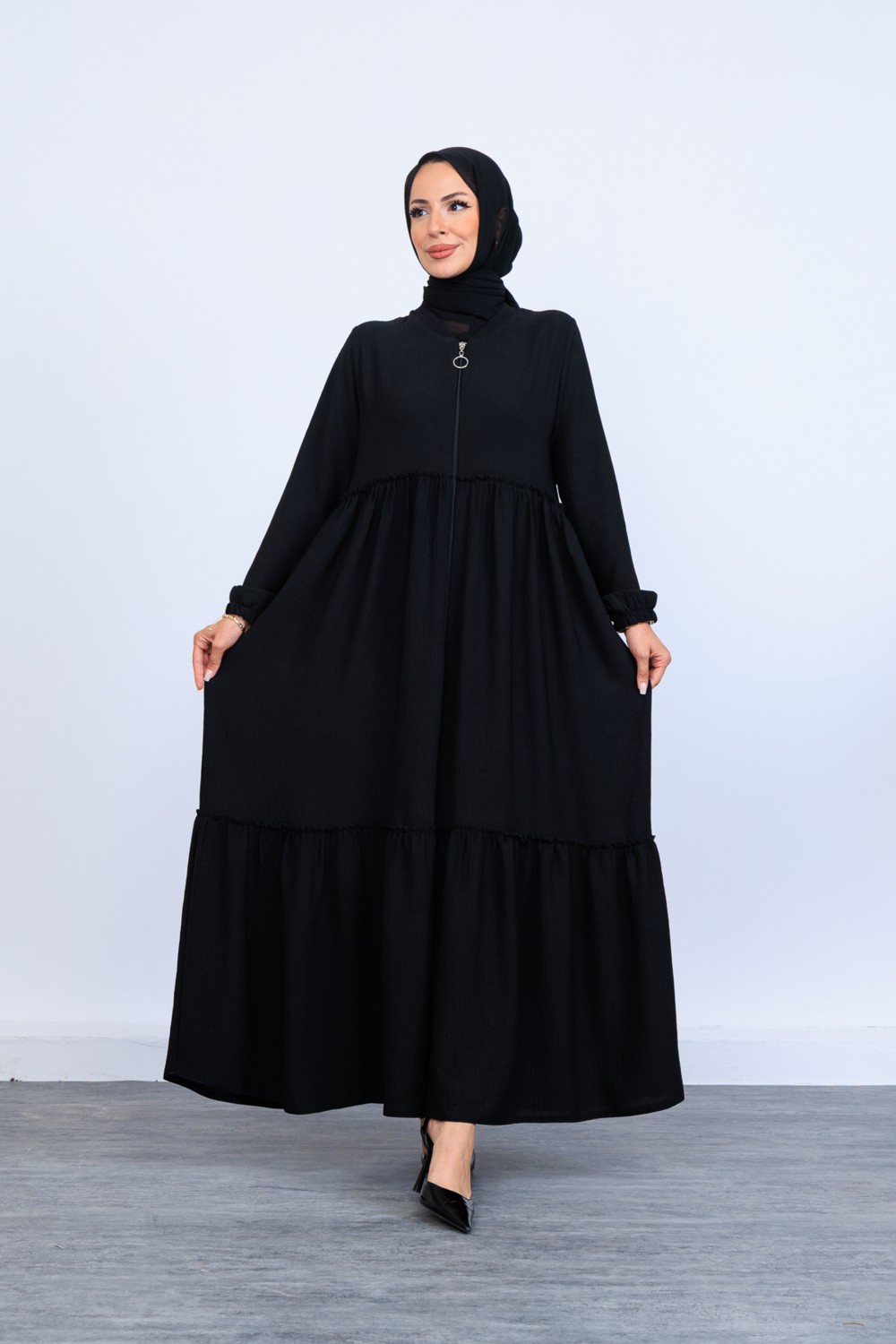 Oktayusta Collection Çift Kat Büzgülü Mevlana Ferace Lacivert görsel 8