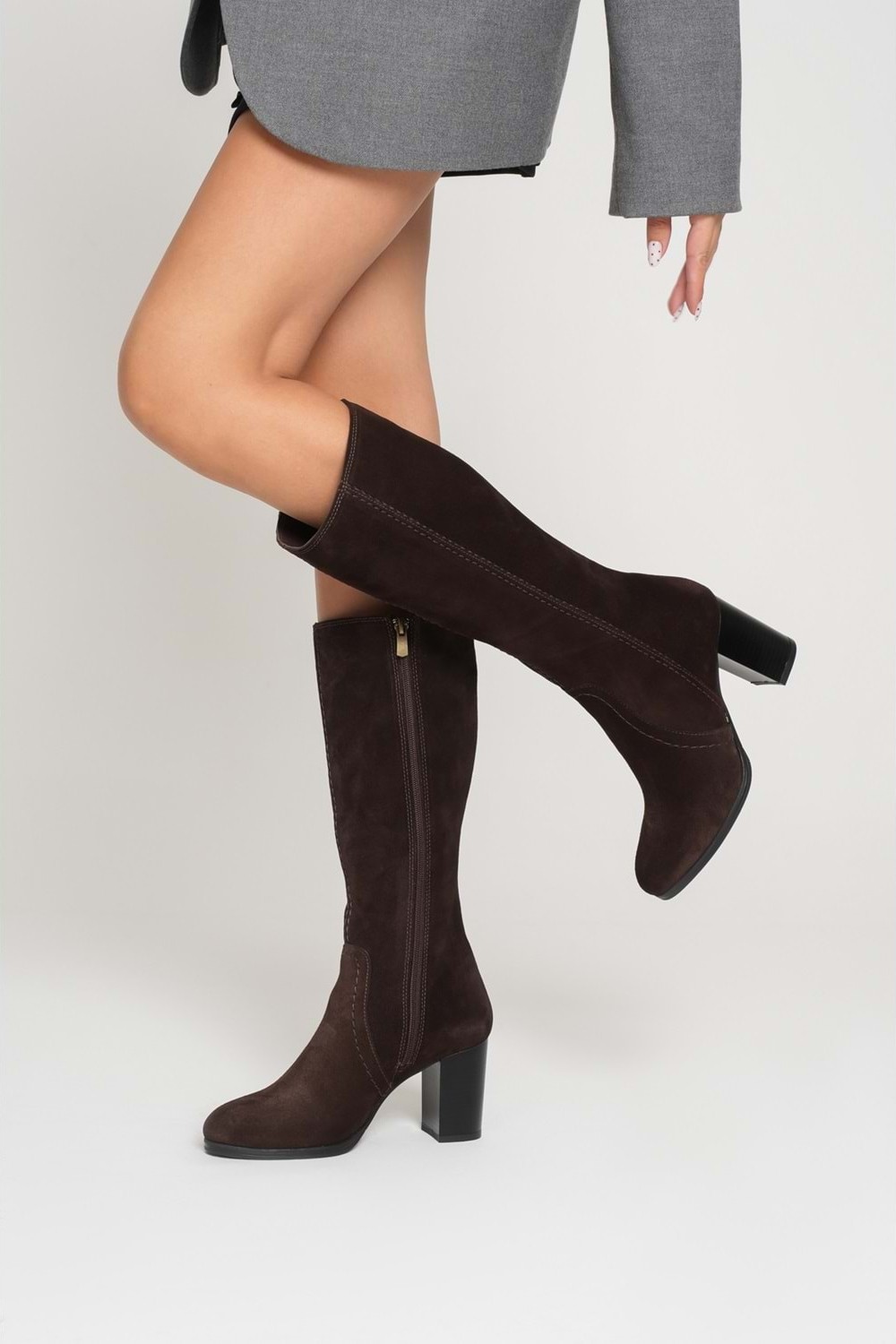 Analin Shoes Kadın Hakiki Deri Topuklu Süet Çizme - Bordo