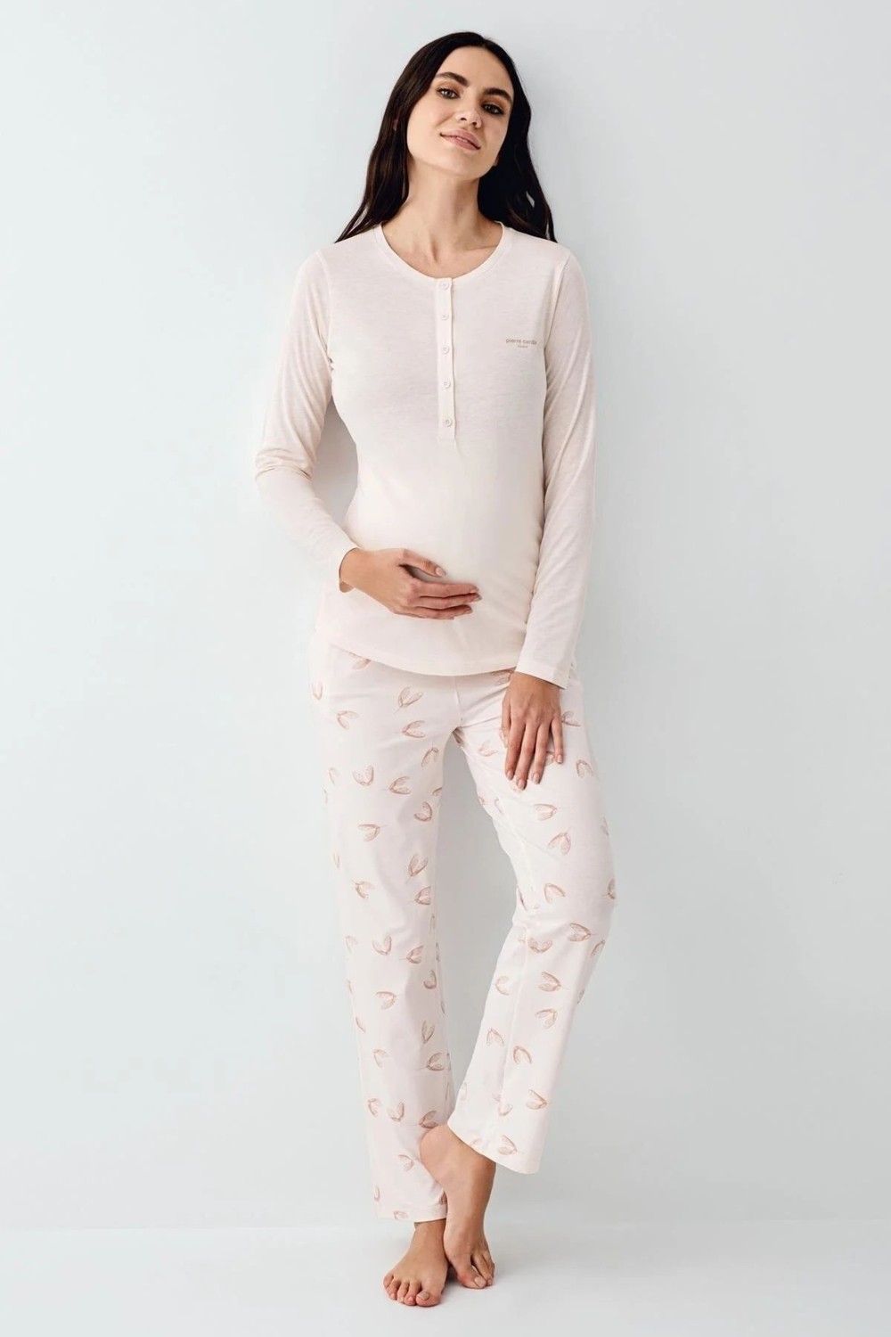 Pierre Cardin 9066 Hamile Lohusa Düğmeli Bisiklet Yaka Pijama Takımı-Tozpembe