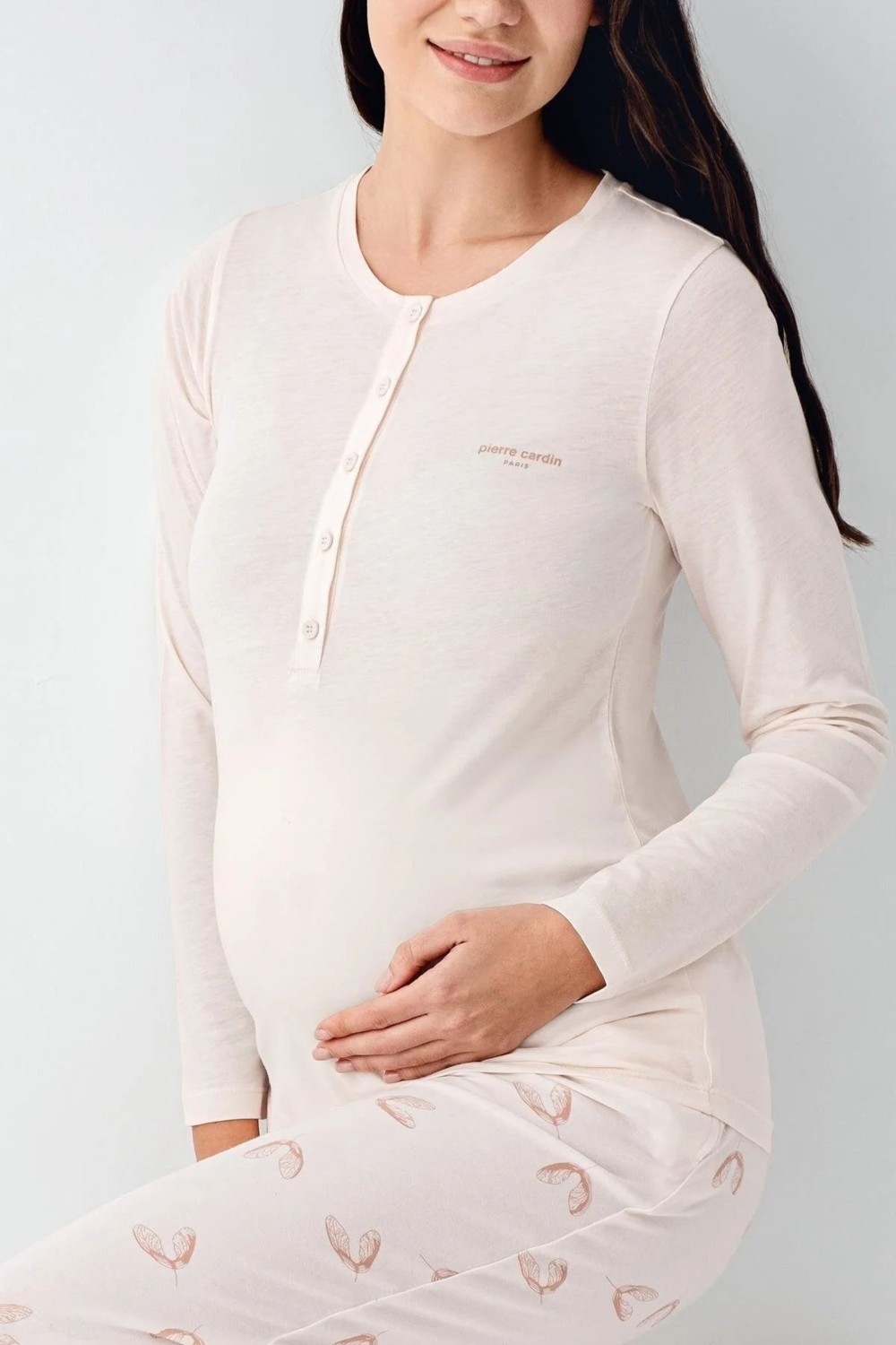 Pierre Cardin 9066 Hamile Lohusa Düğmeli Bisiklet Yaka Pijama Takımı-Tozpembe görsel 2