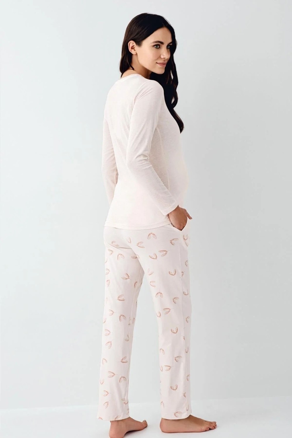 Pierre Cardin 9066 Hamile Lohusa Düğmeli Bisiklet Yaka Pijama Takımı-Tozpembe görsel 3