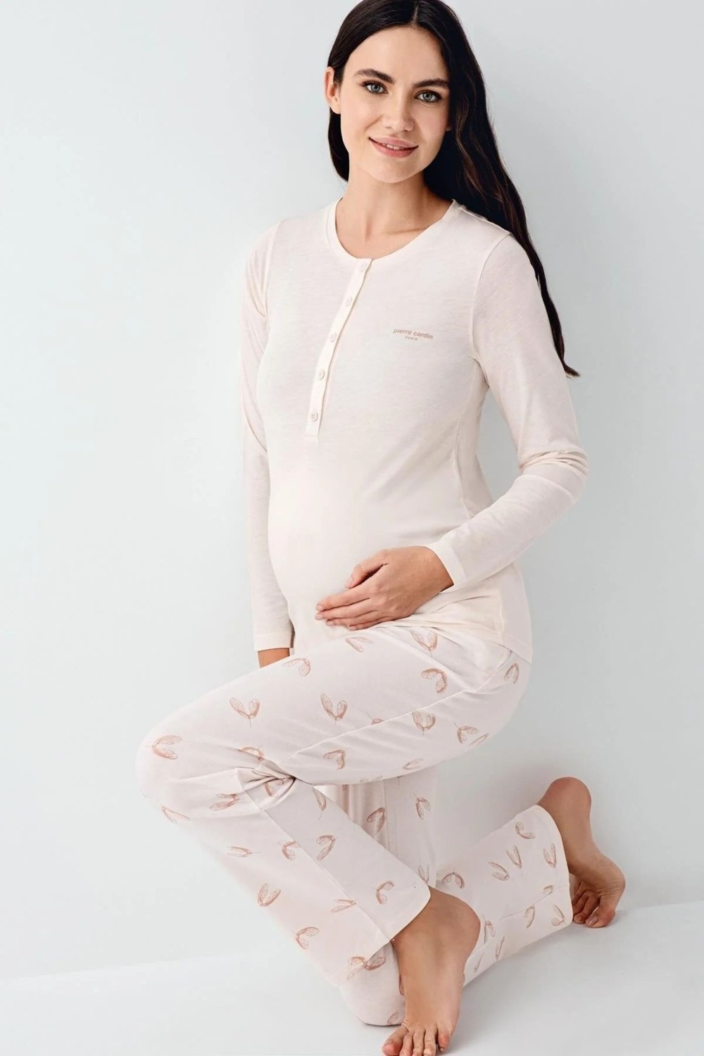 Pierre Cardin 9066 Hamile Lohusa Düğmeli Bisiklet Yaka Pijama Takımı-Tozpembe görsel 4