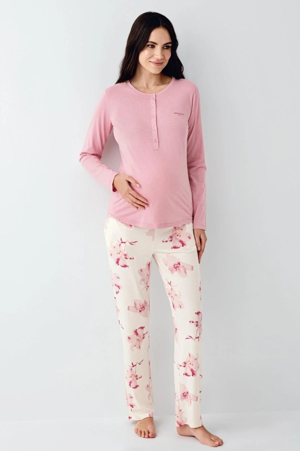 Pierre Cardin 9059 Hamile Lohusa Düğmeli Bisiklet Yaka Pijama Takımı-Gülkurusu