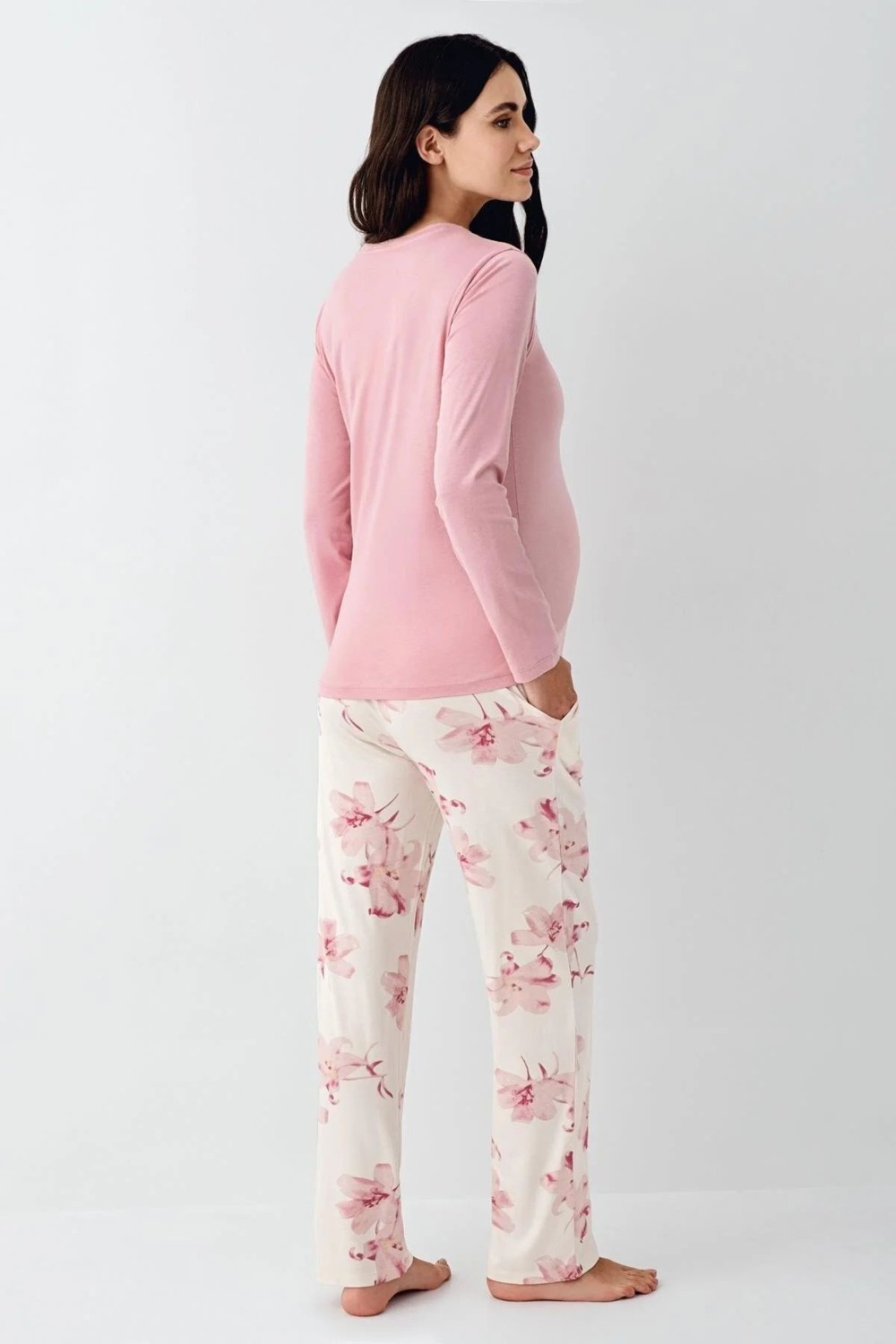 Pierre Cardin 9059 Hamile Lohusa Düğmeli Bisiklet Yaka Pijama Takımı-Gülkurusu görsel 3