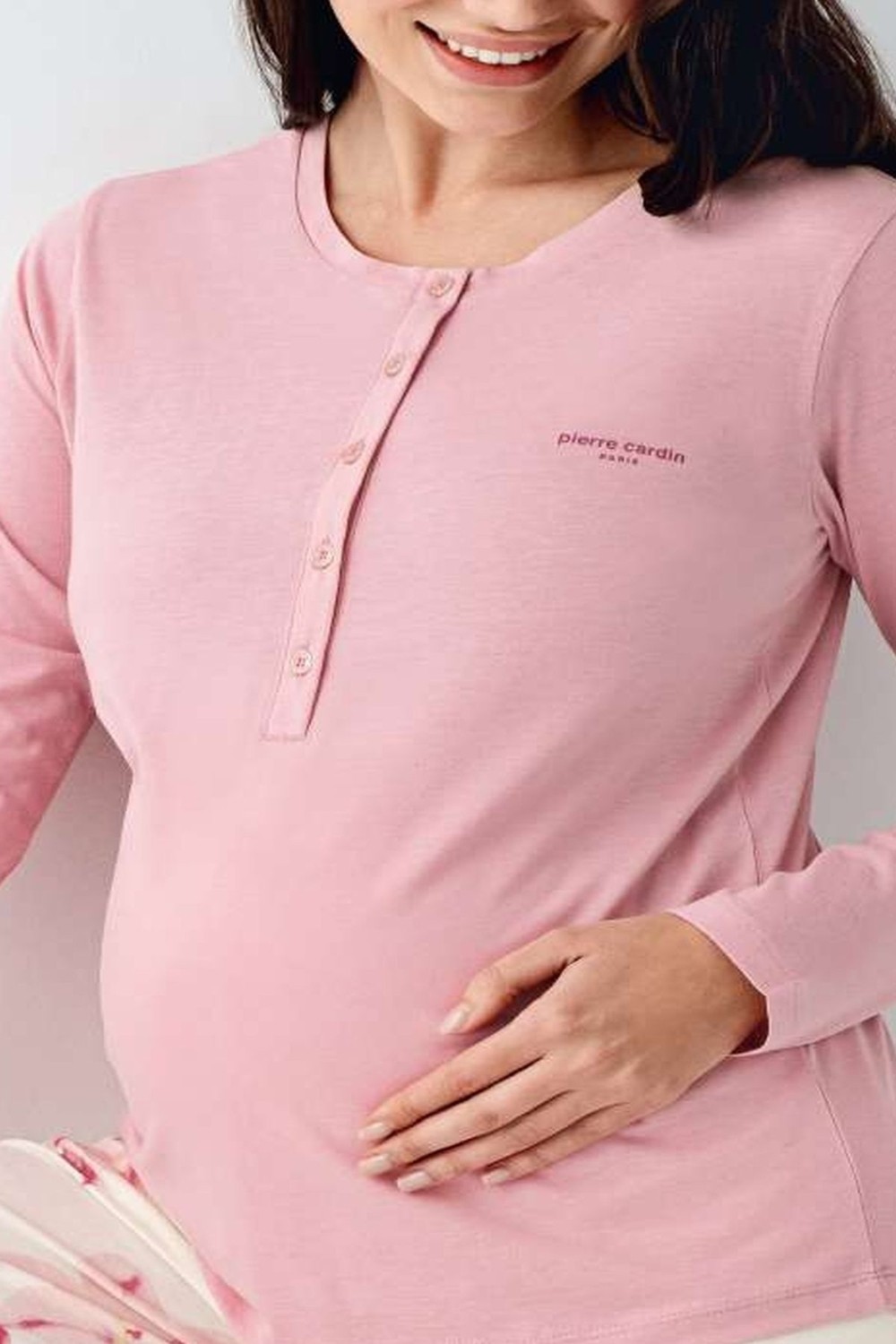 Pierre Cardin 9059 Hamile Lohusa Düğmeli Bisiklet Yaka Pijama Takımı-Gülkurusu görsel 4