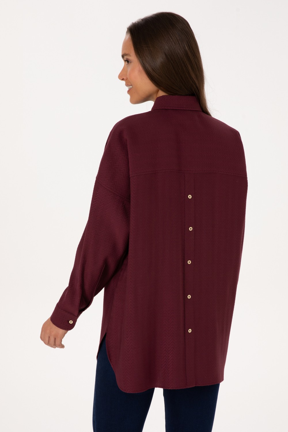 U.S. Polo Assn. Kadın Krem Uzun Kollu Oversize Desenli Gömlek 50316422-VR256 görsel 5