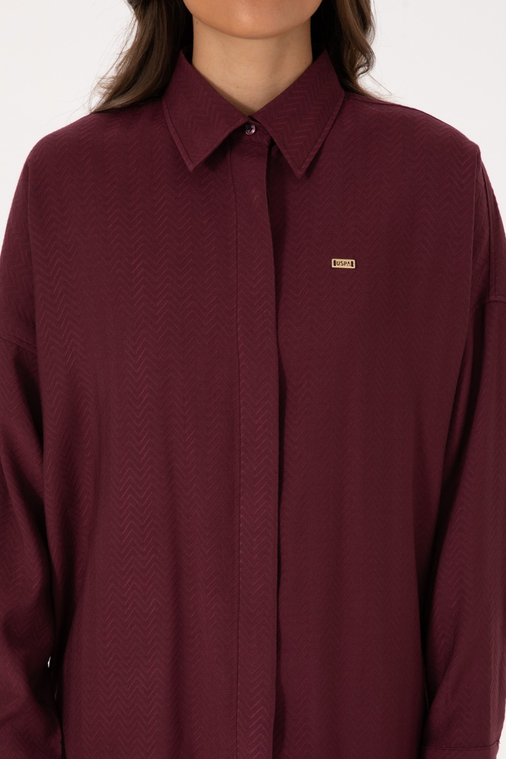 U.S. Polo Assn. Kadın Krem Uzun Kollu Oversize Desenli Gömlek 50316422-VR256 görsel 6
